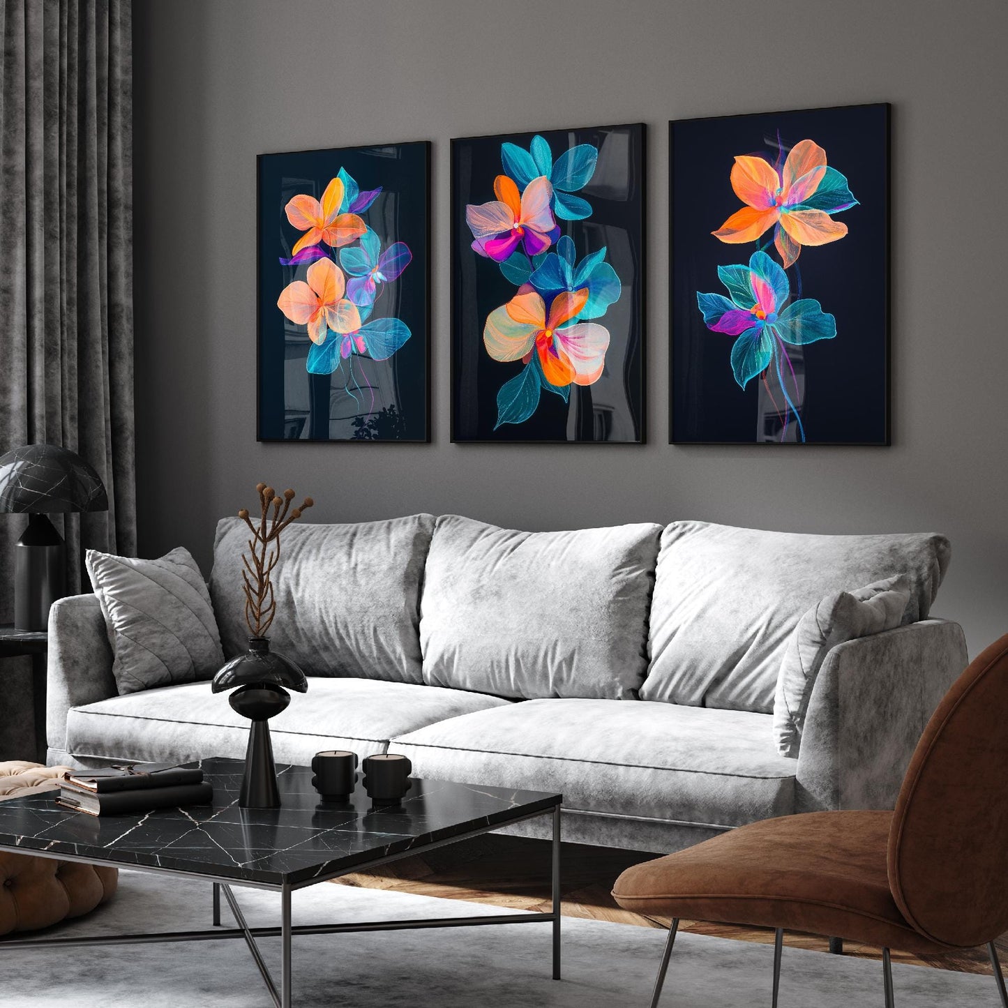 Floating Orchid Jellyfish Flowers - Set of Three Art Prints - Colourful Floral Posters - Ocean Plant Photo Décor - Art Paintings 3