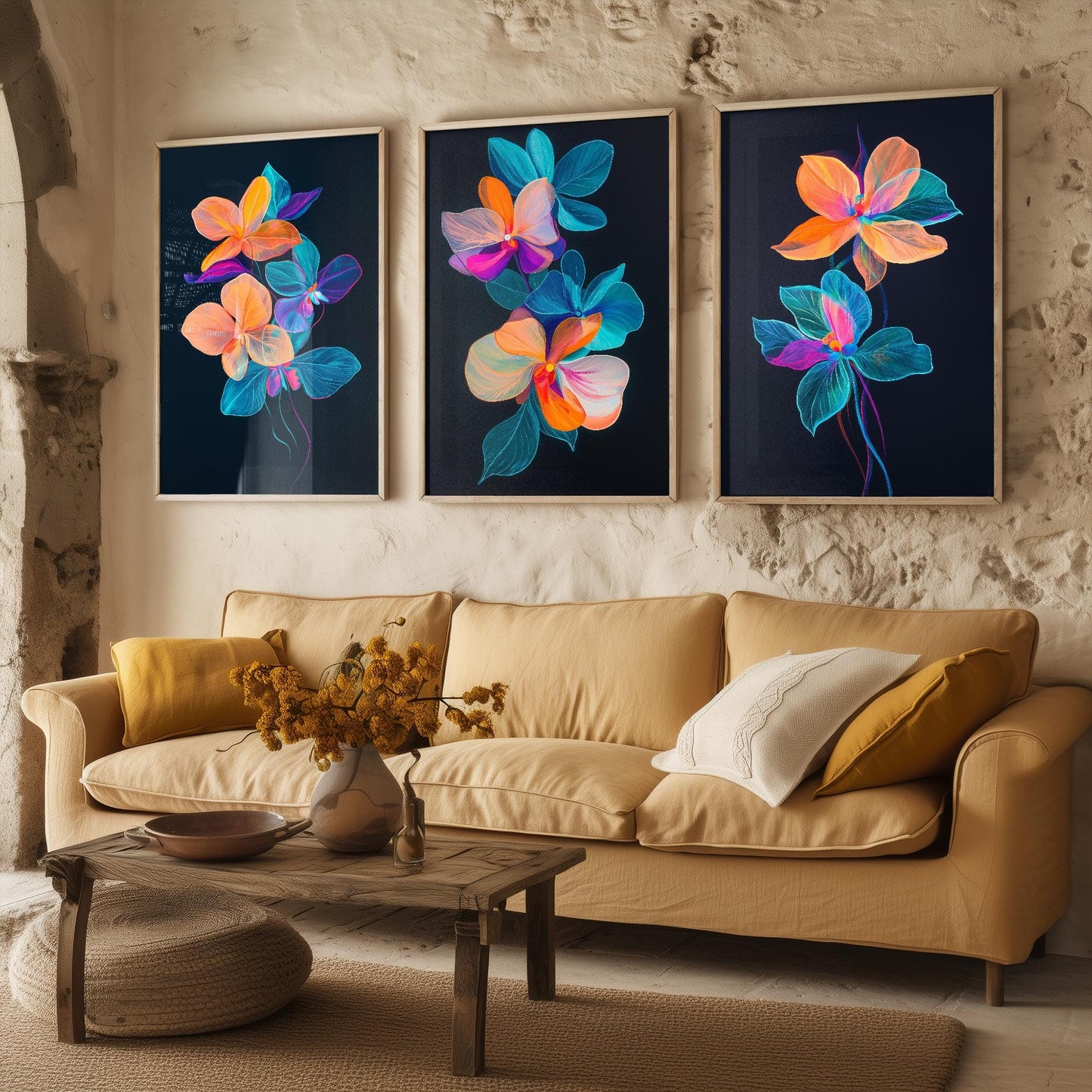 Floating Orchid Jellyfish Flowers - Set of Three Art Prints - Colourful Floral Posters - Ocean Plant Photo Décor - Art Paintings 3