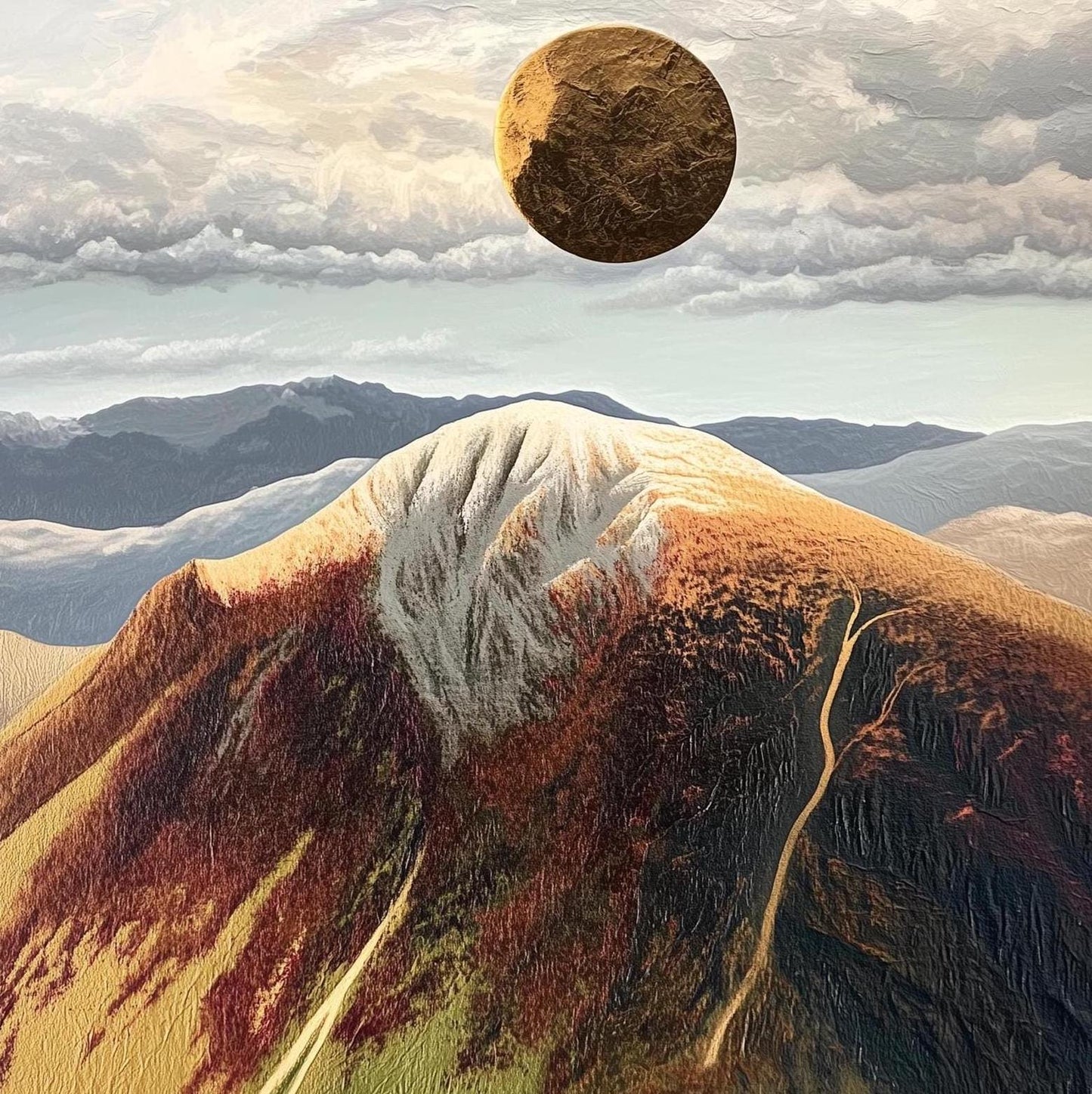 Peaks of Great Britain Set of Three Art Prints - Snowdon, Ben Nevis and Scafell Pike Posters - 3 Mountain Paintings - Layers of Foil Gift