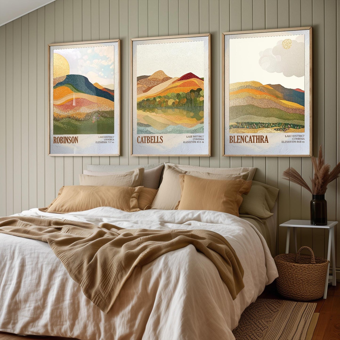 The Lake District Mountains - Set of Three Art Print Posters - Robinson, Catbells, Blencathra - 3 Painting Photo Layers of Foil V1