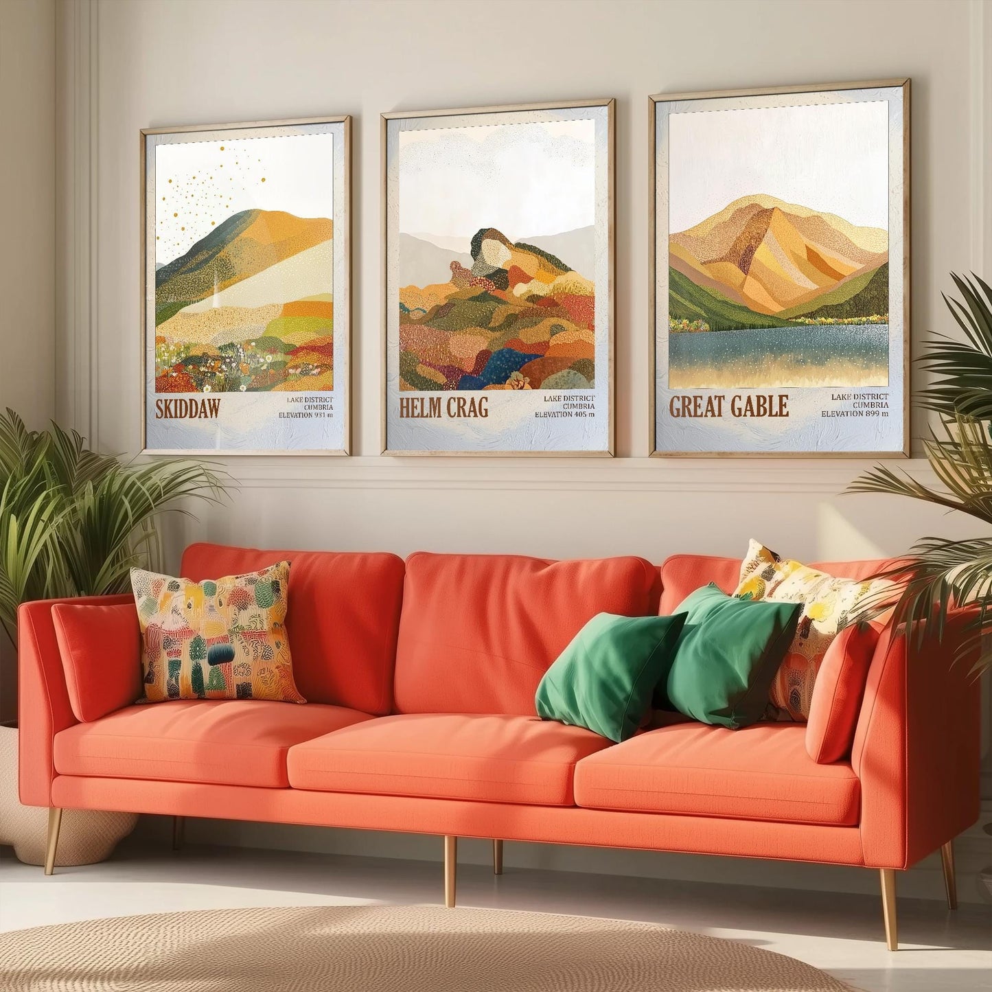 The Lake District Mountains - Set of Three Art Print Posters - Skiddaw, Helm Crag, Great Gable - 3 Painting Photo Layers of Foil V1