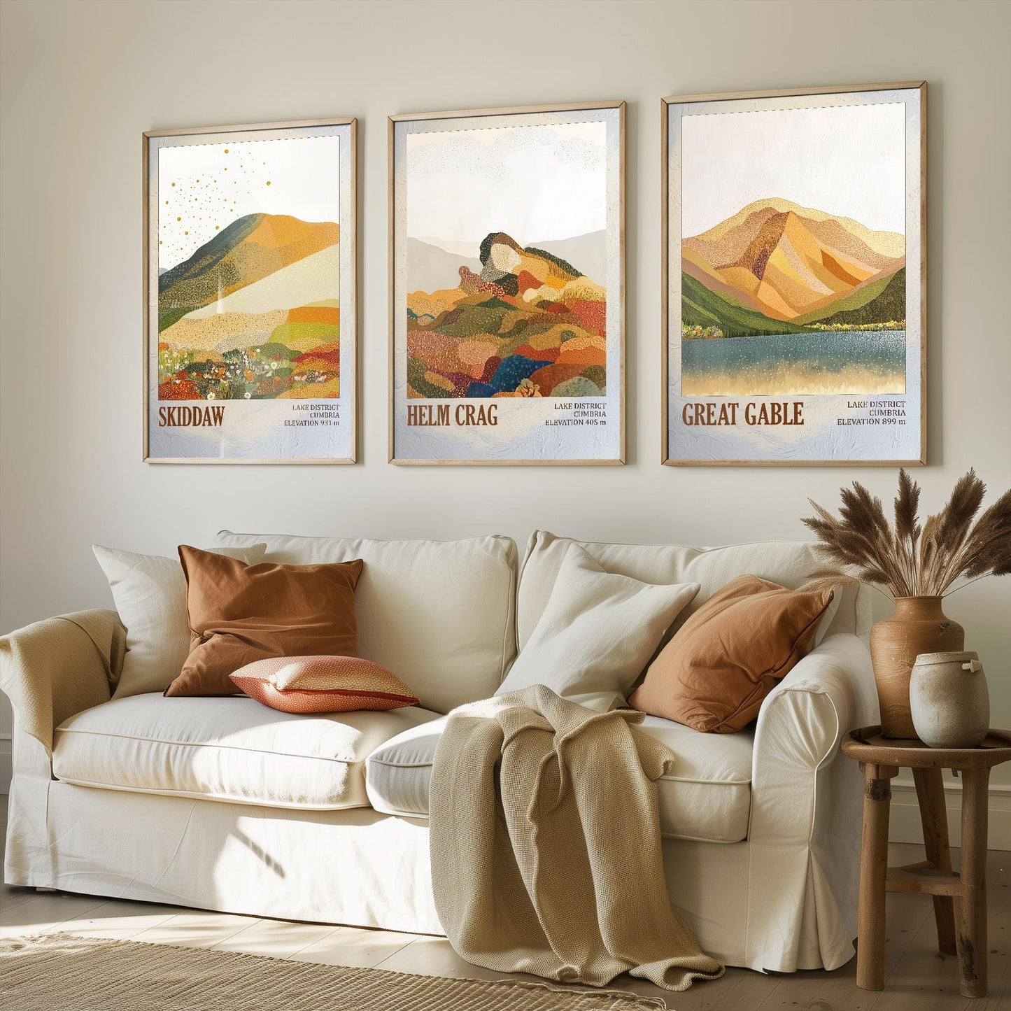 The Lake District Mountains - Set of Three Art Print Posters - Skiddaw, Helm Crag, Great Gable - 3 Painting Photo Layers of Foil V1