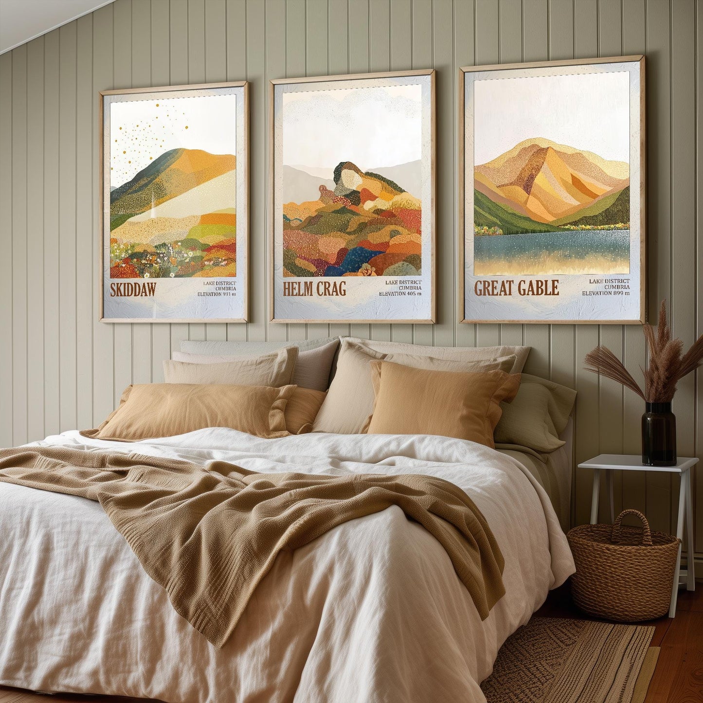 The Lake District Mountains - Set of Three Art Print Posters - Skiddaw, Helm Crag, Great Gable - 3 Painting Photo Layers of Foil V1