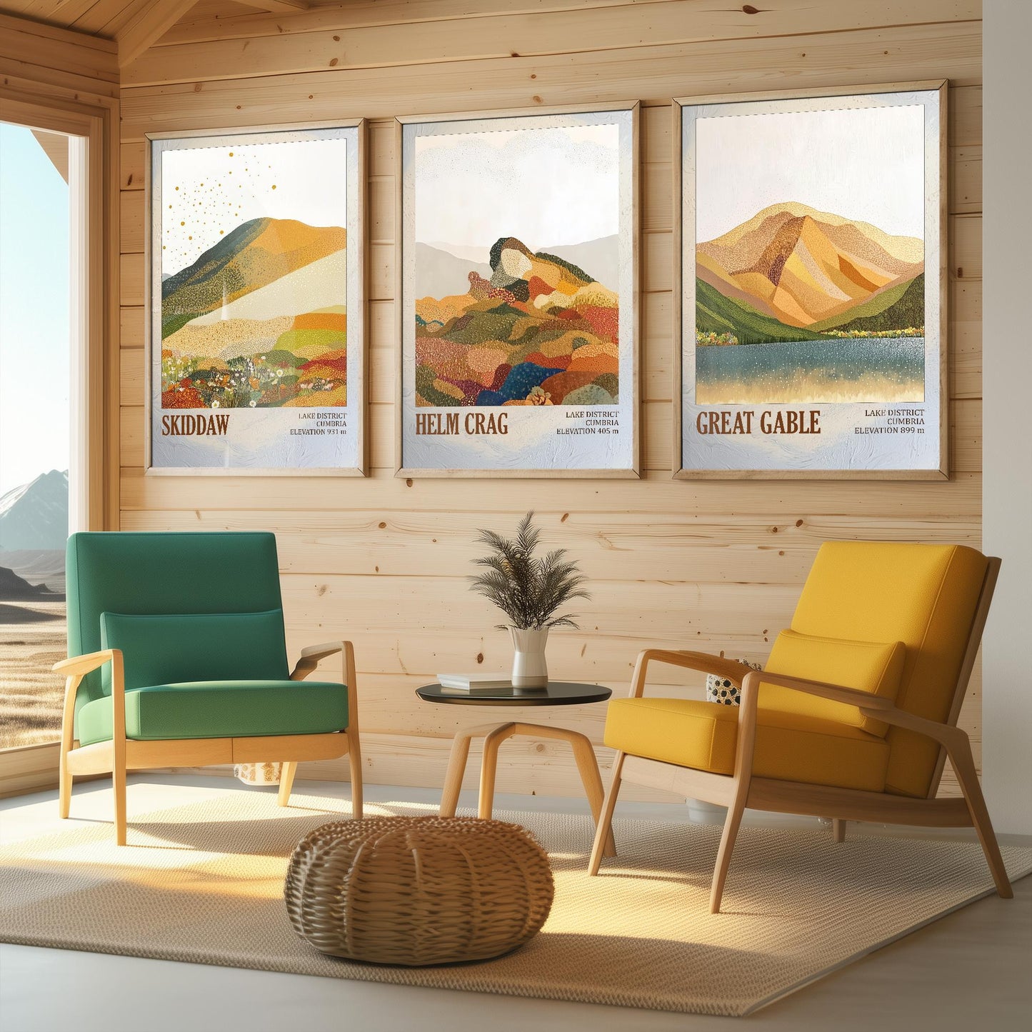 The Lake District Mountains - Set of Three Art Print Posters - Skiddaw, Helm Crag, Great Gable - 3 Painting Photo Layers of Foil V1