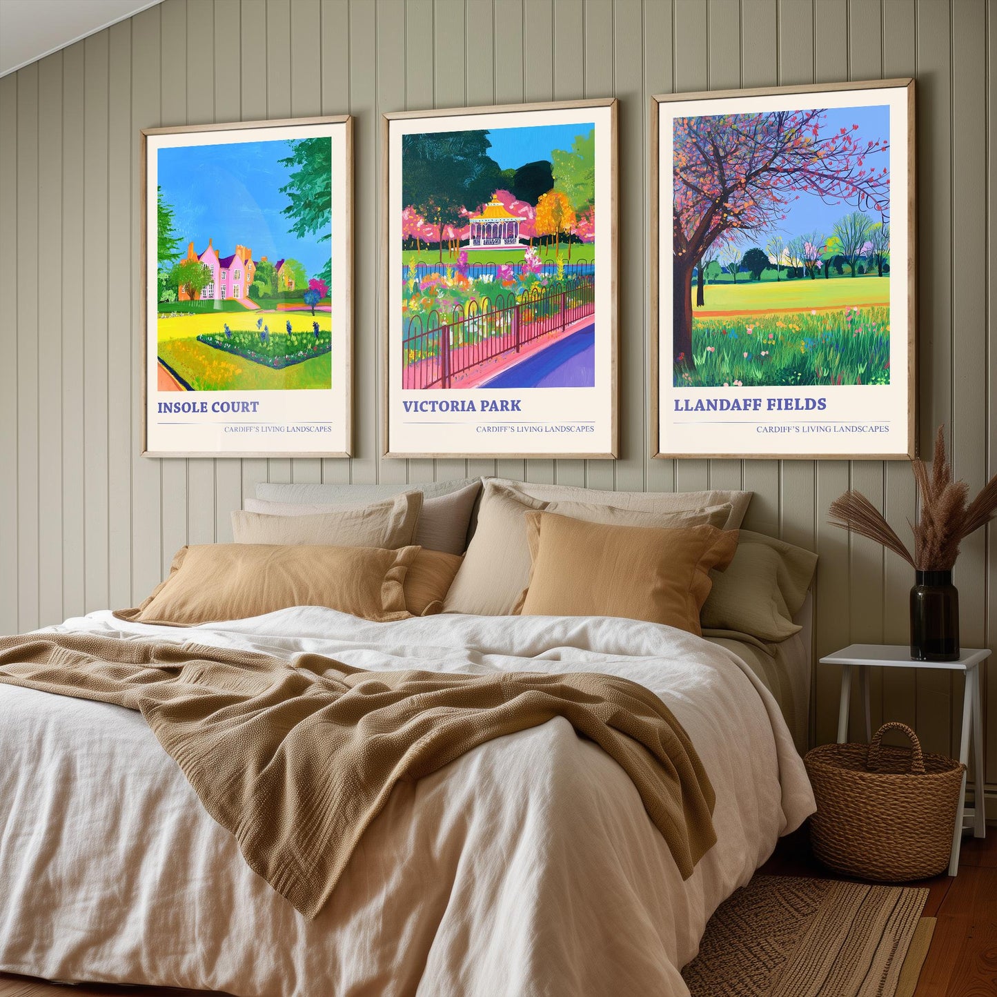Cardiff's Living Landscapes - Set of Three Art Prints - Insole Court, Victoria Park, Llandaff Fields Posters - 3 Photo Painting Gift Wales