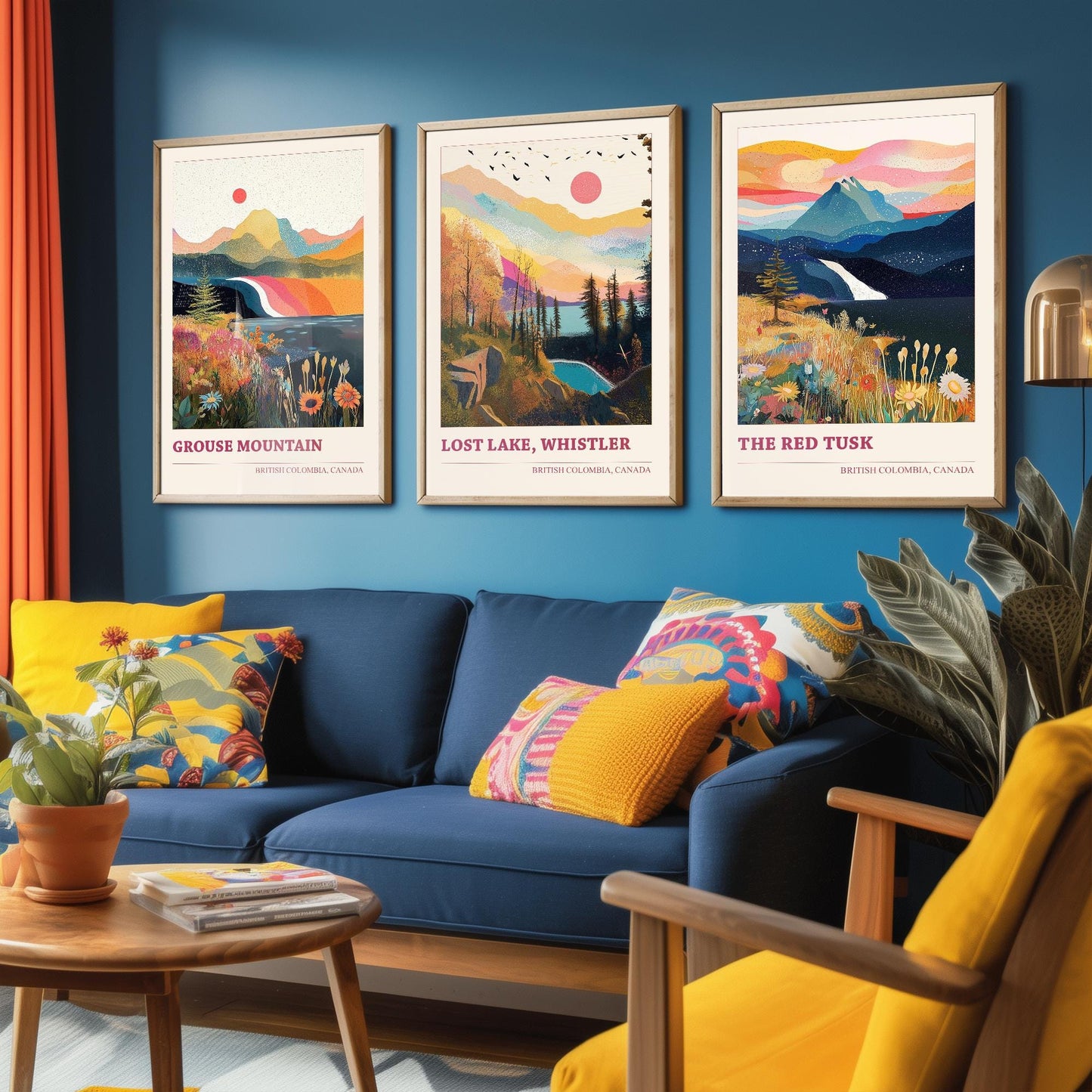 British Colombia Set of Three Travel Posters - Grouse Mountain, Lost Lake, The Red Tusk Vancouver Illustrations - 3 Art Prints Painting Gift