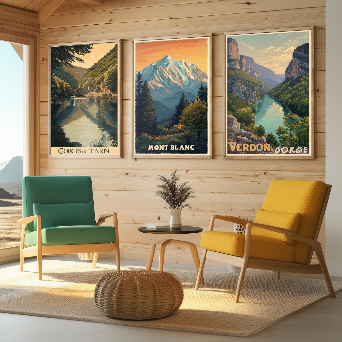 Natural Wonders of France Set of Three Travel Posters - Gorges du Tarn, Mont Blanc, Verdon Gorge Illustrations - 3 Art Prints Painting Gift