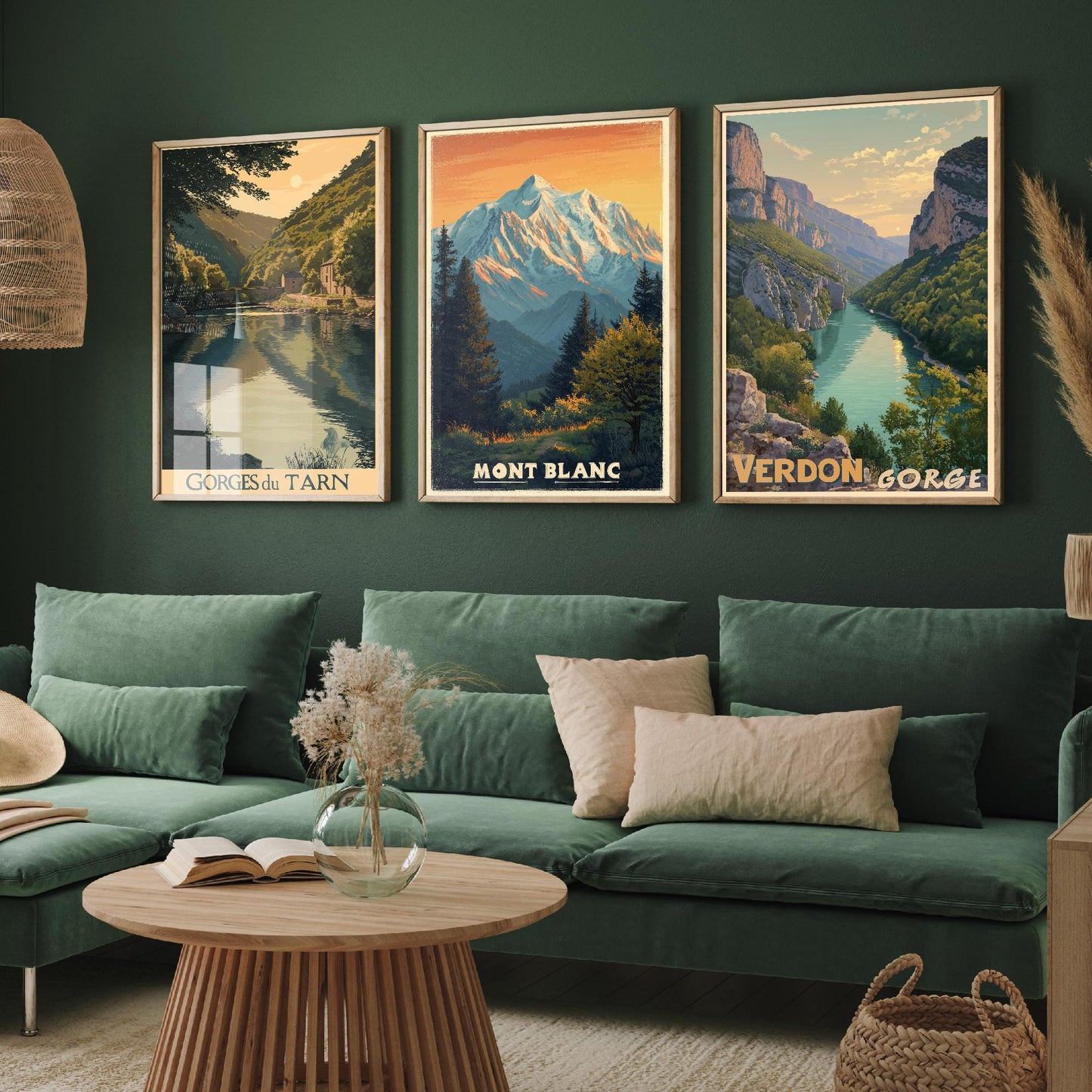 Natural Wonders of France Set of Three Travel Posters - Gorges du Tarn, Mont Blanc, Verdon Gorge Illustrations - 3 Art Prints Painting Gift
