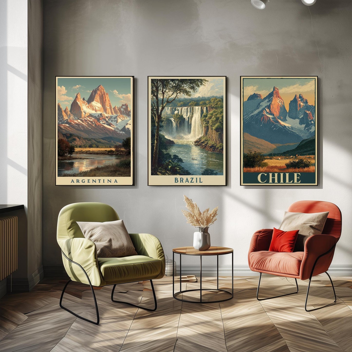 Natural Wonders of Argentina, Brazil and Chile - Set of Three Travel Posters - Illustrations 3 Art Prints Painting Gift Photo South America