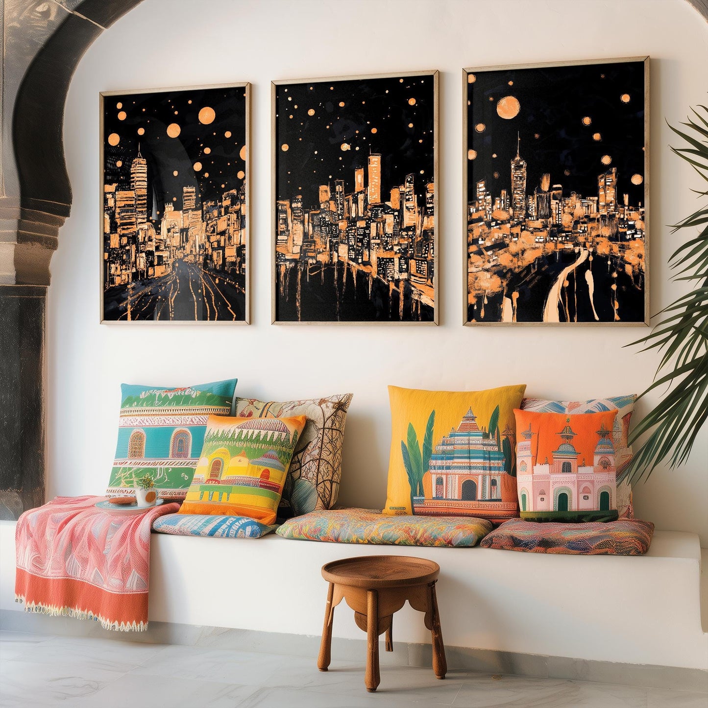 Swansea, Cardiff & Wrexham at Midnight - Set of Three Travel Posters - Illustrations 3 Art Prints Painting Gift Photo Wales Lights Welsh