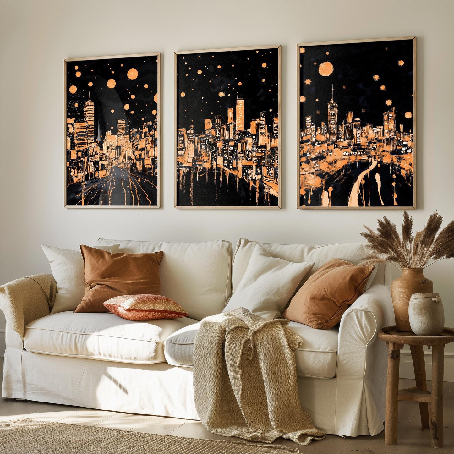 Swansea, Cardiff & Wrexham at Midnight - Set of Three Travel Posters - Illustrations 3 Art Prints Painting Gift Photo Wales Lights Welsh
