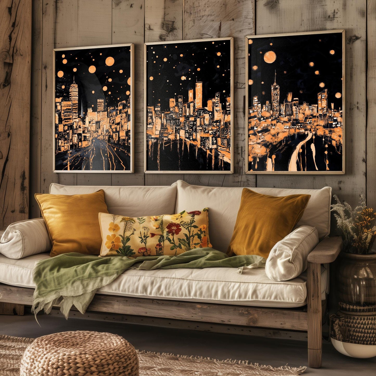 Swansea, Cardiff & Wrexham at Midnight - Set of Three Travel Posters - Illustrations 3 Art Prints Painting Gift Photo Wales Lights Welsh