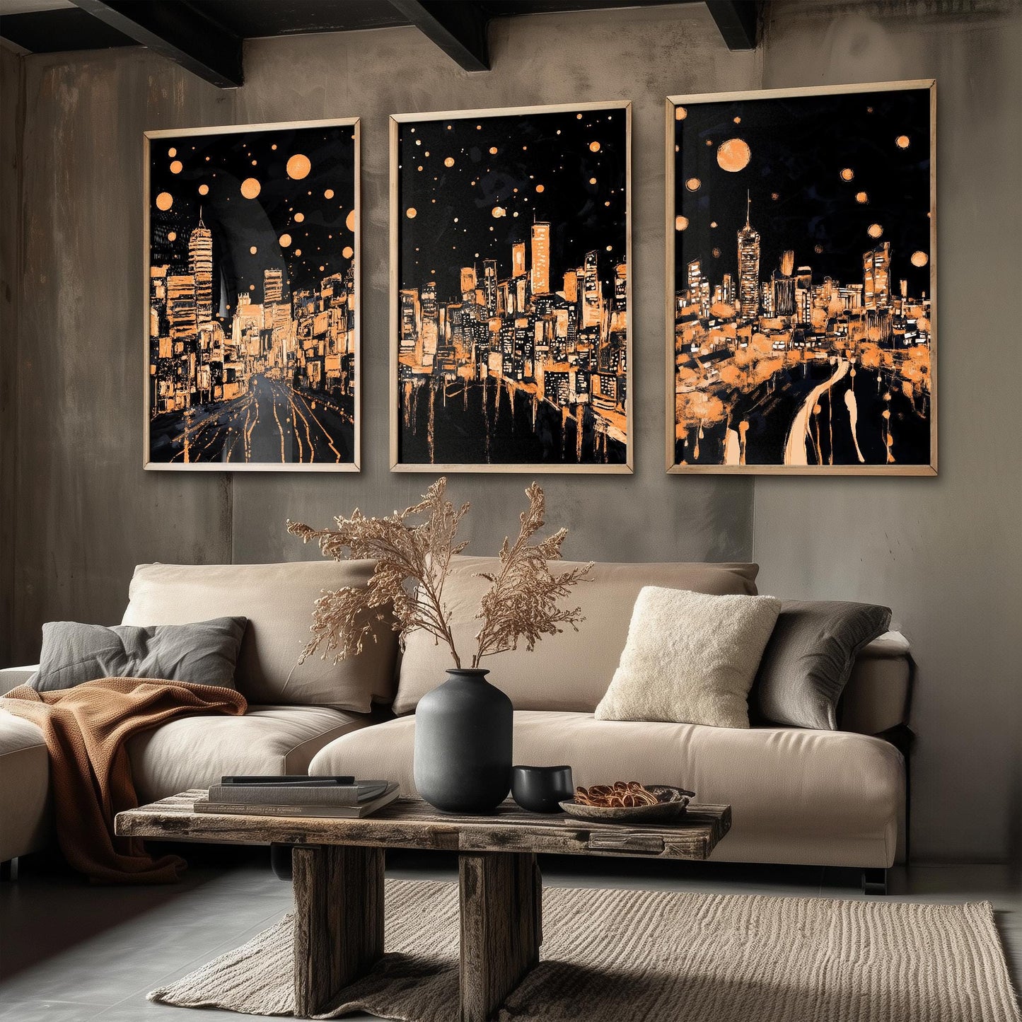 Swansea, Cardiff & Wrexham at Midnight - Set of Three Travel Posters - Illustrations 3 Art Prints Painting Gift Photo Wales Lights Welsh