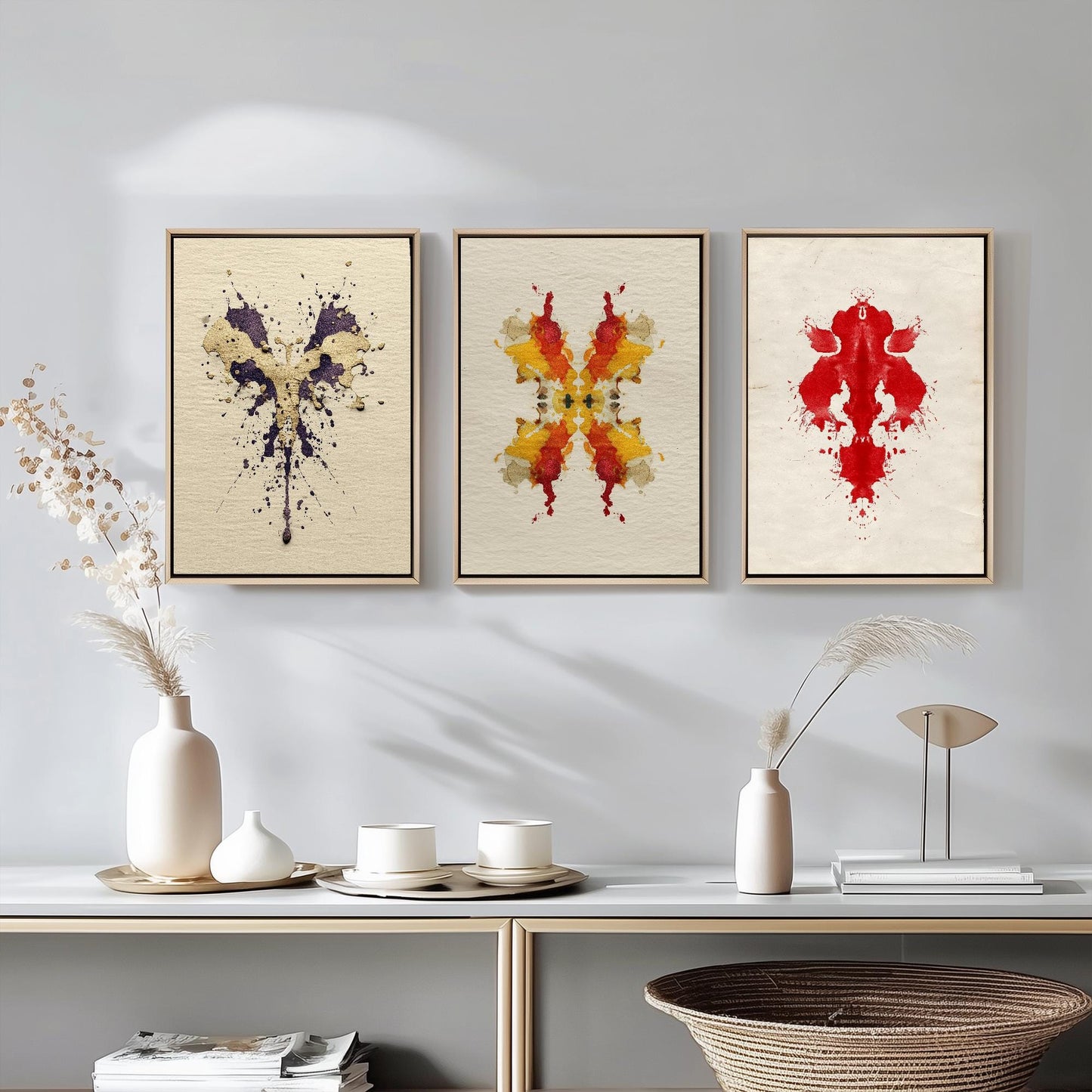 Rorschach Inkblot Set of Three Art Prints - Yellow Boom - 3 Psychology Student Paintings - Photo Poster Wall Art Gift Giclée Museum - Office