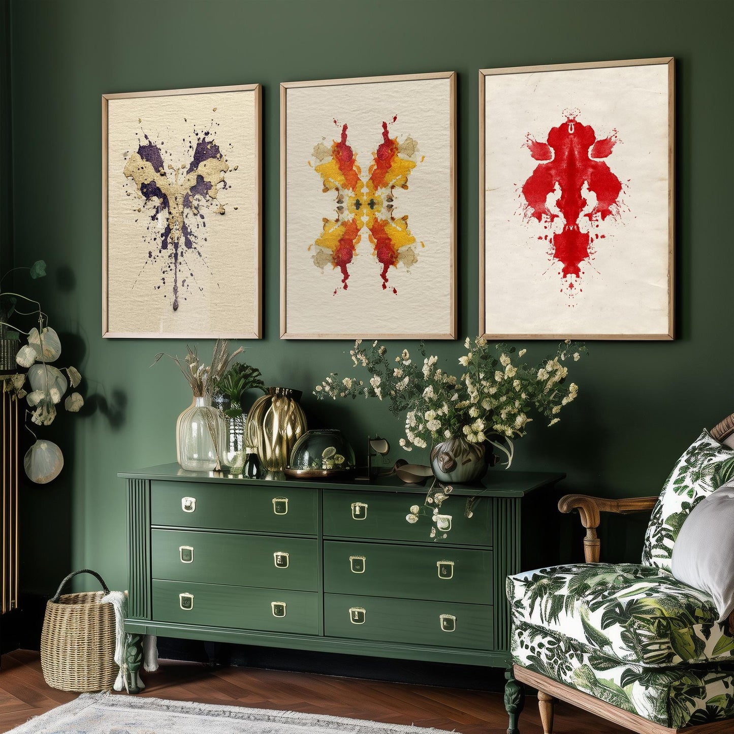 Rorschach Inkblot Set of Three Art Prints - Yellow Boom - 3 Psychology Student Paintings - Photo Poster Wall Art Gift Giclée Museum - Office