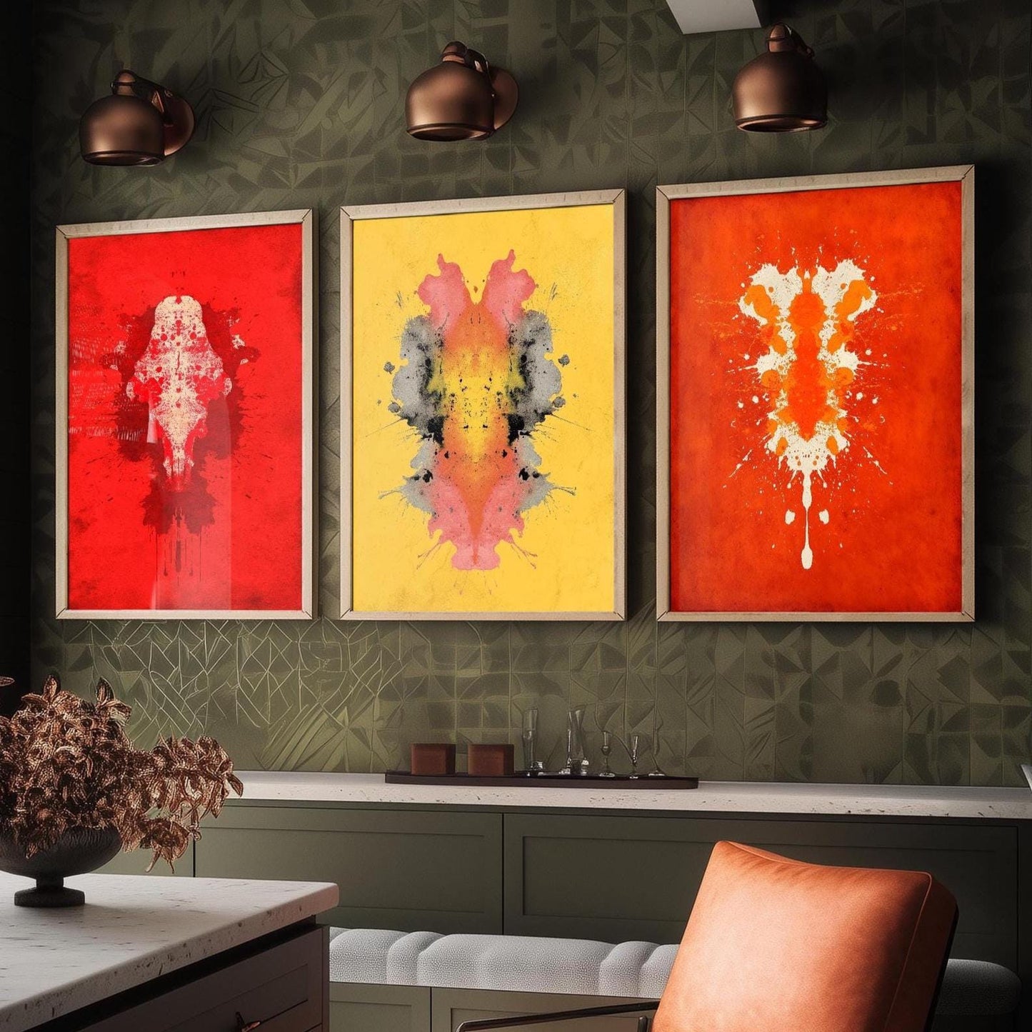 Rorschach Inkblot Set of Three Art Prints - Boldest Brightest - 3 Psychology Student Paintings - Photo Poster Wall Art Gift Giclée Museum