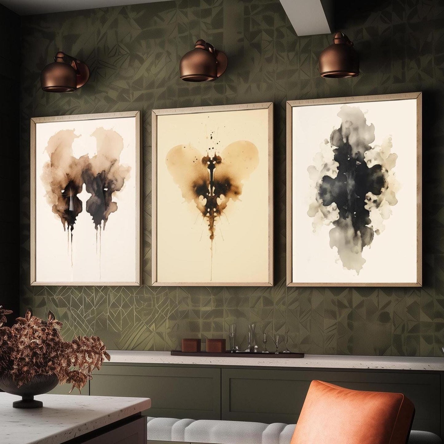 Rorschach Inkblot Splats Set of Three Art Prints - 3 Psychology Student Paintings - Photo Poster Wall Art Gift Giclée Museum - Office Splatt
