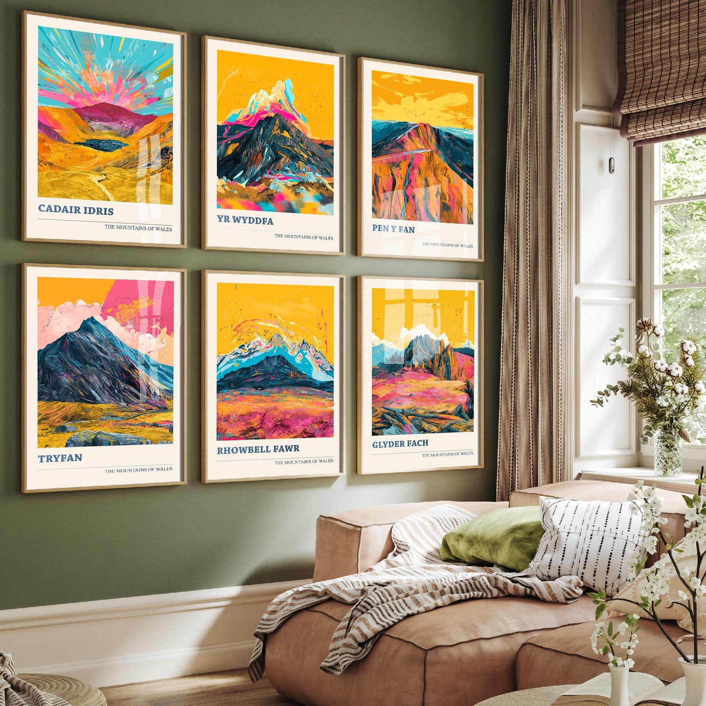 Mountains of Wales Set of Six Art Prints - Cadair Idris, Yr Wyddfa, Pen y Fan, Tryfan, Rhowbell Fawr, Glyder Fach Idris 6 Posters Painting