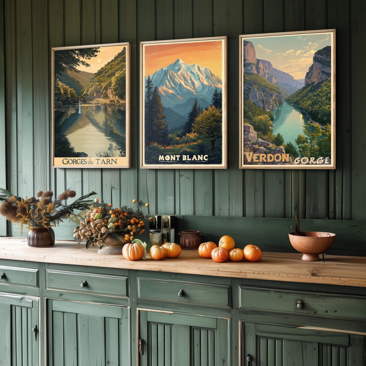 Natural Wonders of France Set of Three Travel Posters - Gorges du Tarn, Mont Blanc, Verdon Gorge Illustrations - 3 Art Prints Painting Gift