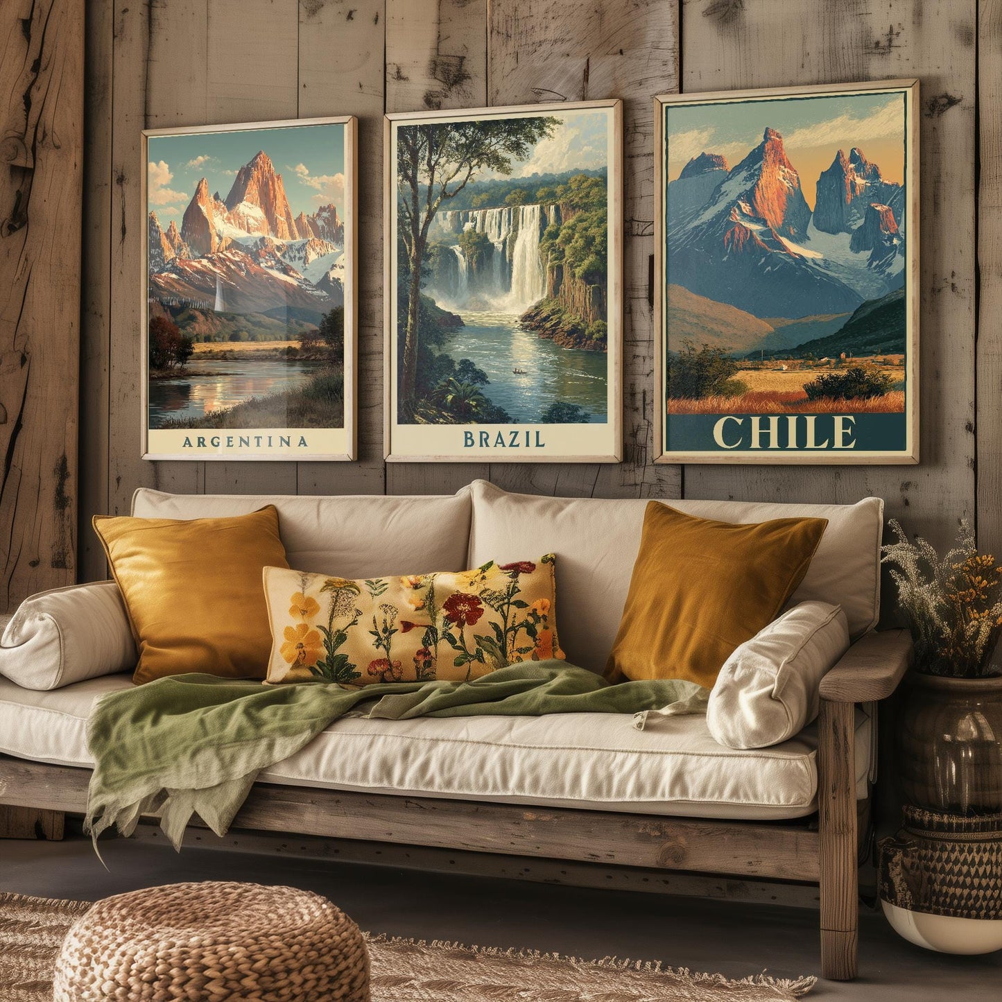 Natural Wonders of Argentina, Brazil and Chile - Set of Three Travel Posters - Illustrations 3 Art Prints Painting Gift Photo South America