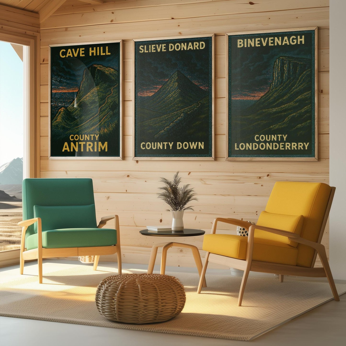Norther Ireland Mountains Set of Three Art Prints- Cave Hill, Slieve Donard, Binevenagh Posters - 3 Dark Moody Illustration Painting