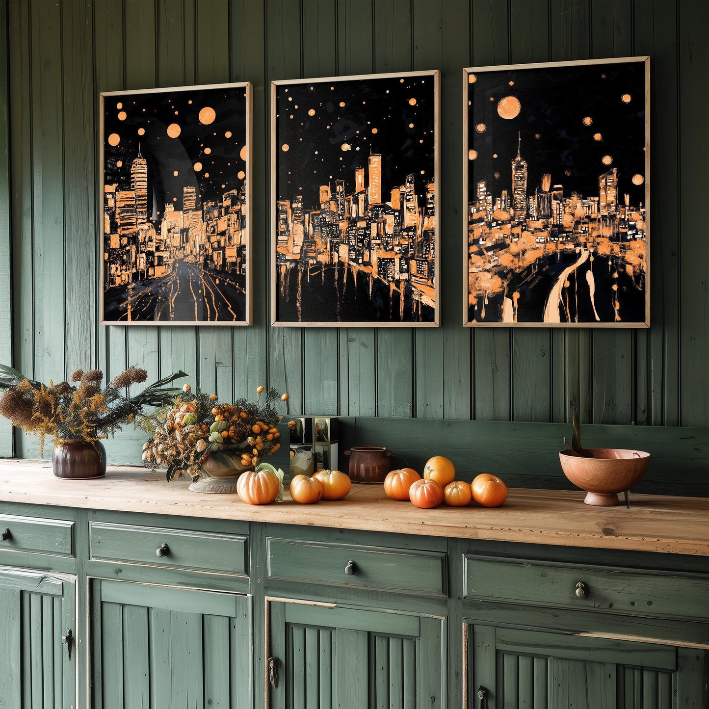 Swansea, Cardiff & Wrexham at Midnight - Set of Three Travel Posters - Illustrations 3 Art Prints Painting Gift Photo Wales Lights Welsh