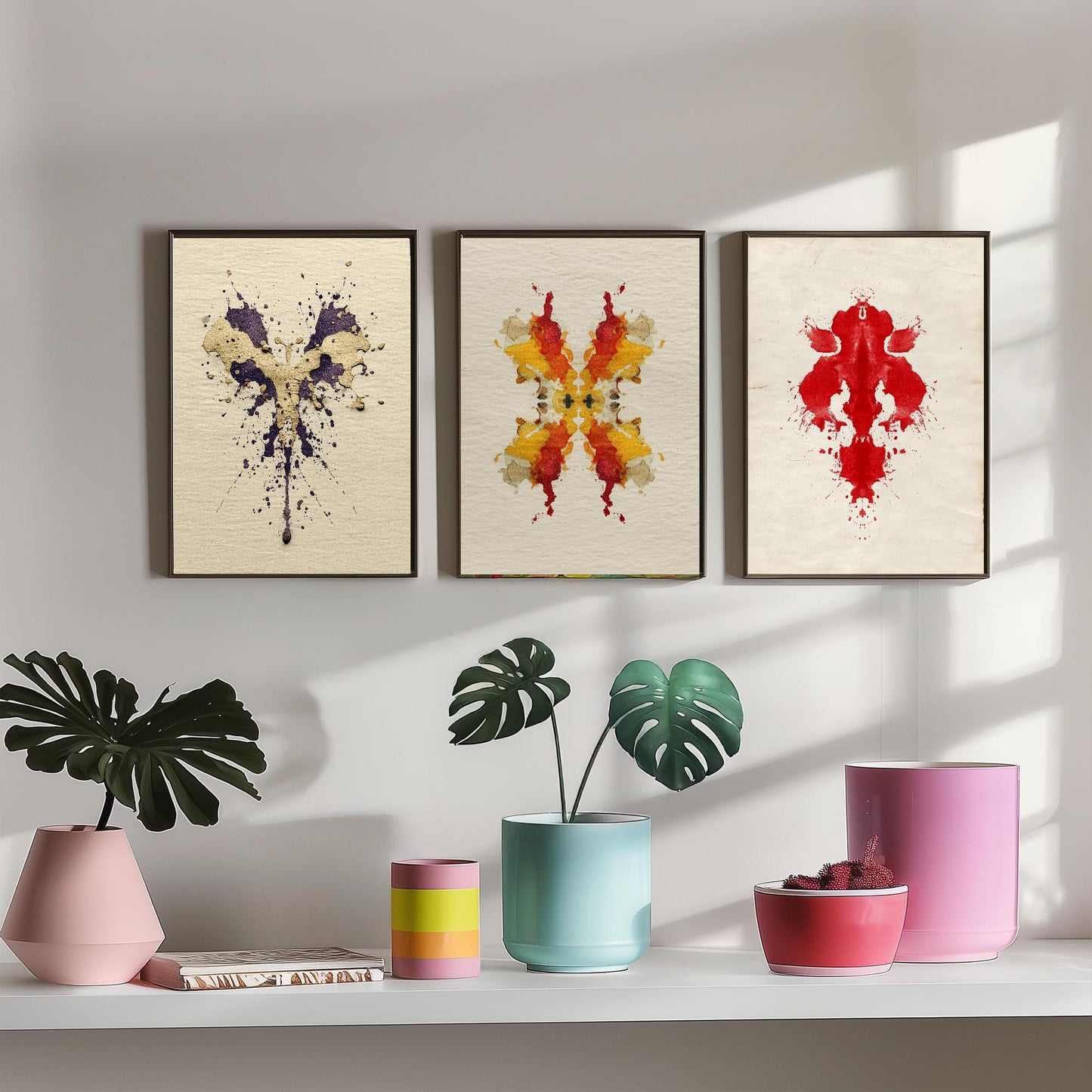 Rorschach Inkblot Set of Three Art Prints - Yellow Boom - 3 Psychology Student Paintings - Photo Poster Wall Art Gift Giclée Museum - Office