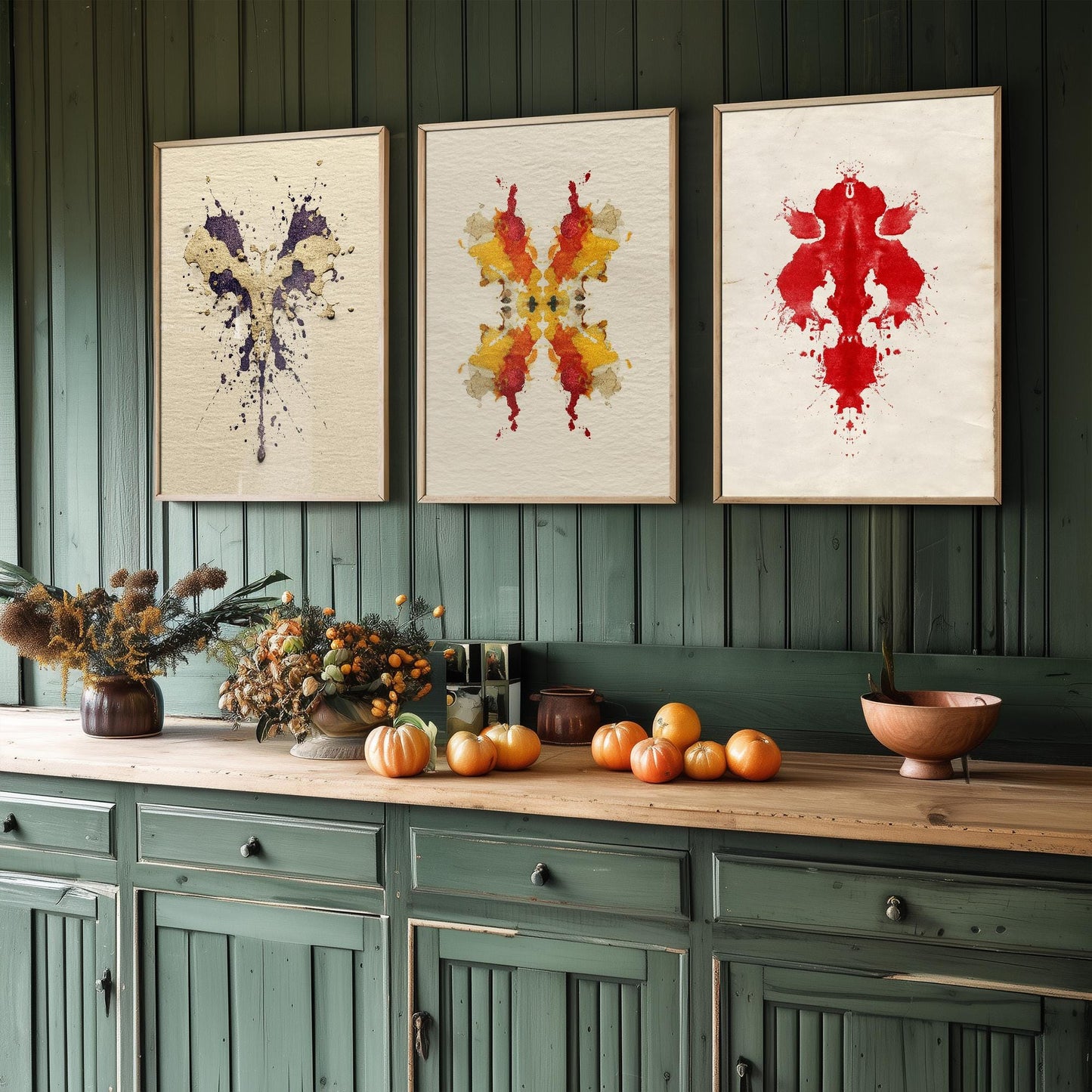 Rorschach Inkblot Set of Three Art Prints - Yellow Boom - 3 Psychology Student Paintings - Photo Poster Wall Art Gift Giclée Museum - Office