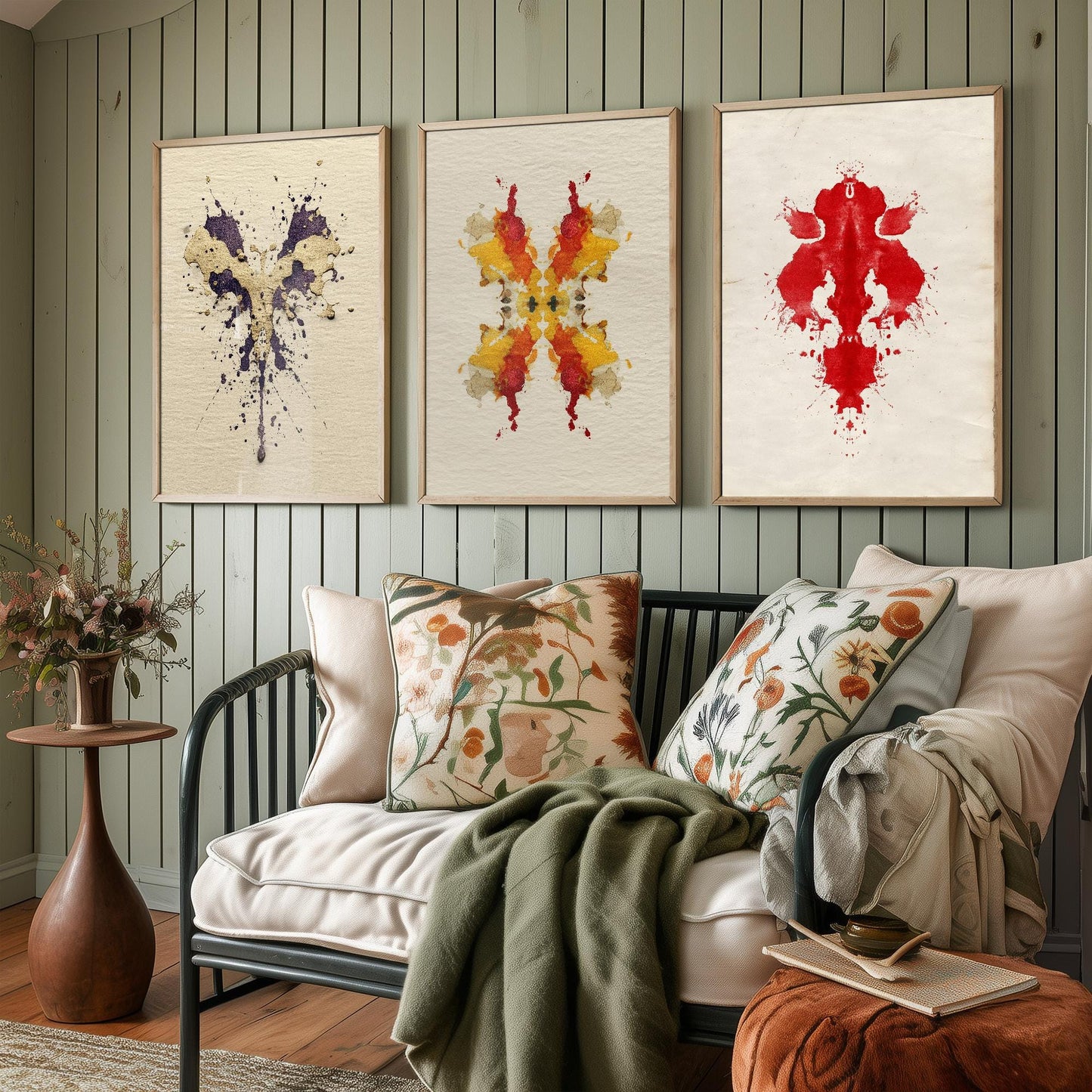 Rorschach Inkblot Set of Three Art Prints - Yellow Boom - 3 Psychology Student Paintings - Photo Poster Wall Art Gift Giclée Museum - Office