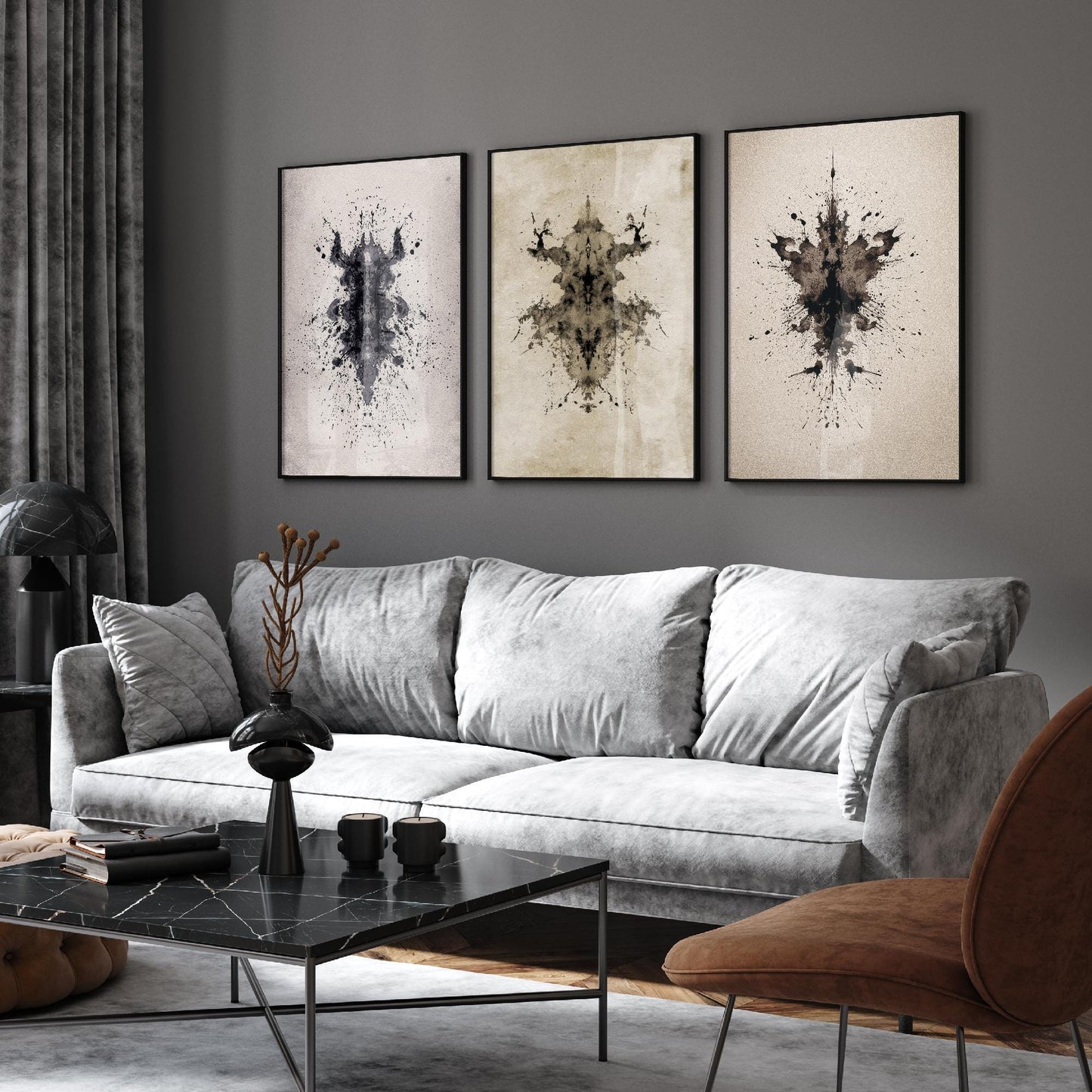 Rorschach Inkblot Set of Three Art Prints - Creepy Crawlie - 3 Psychology Student Paintings - Photo Poster Wall Art Gift Giclée Museum