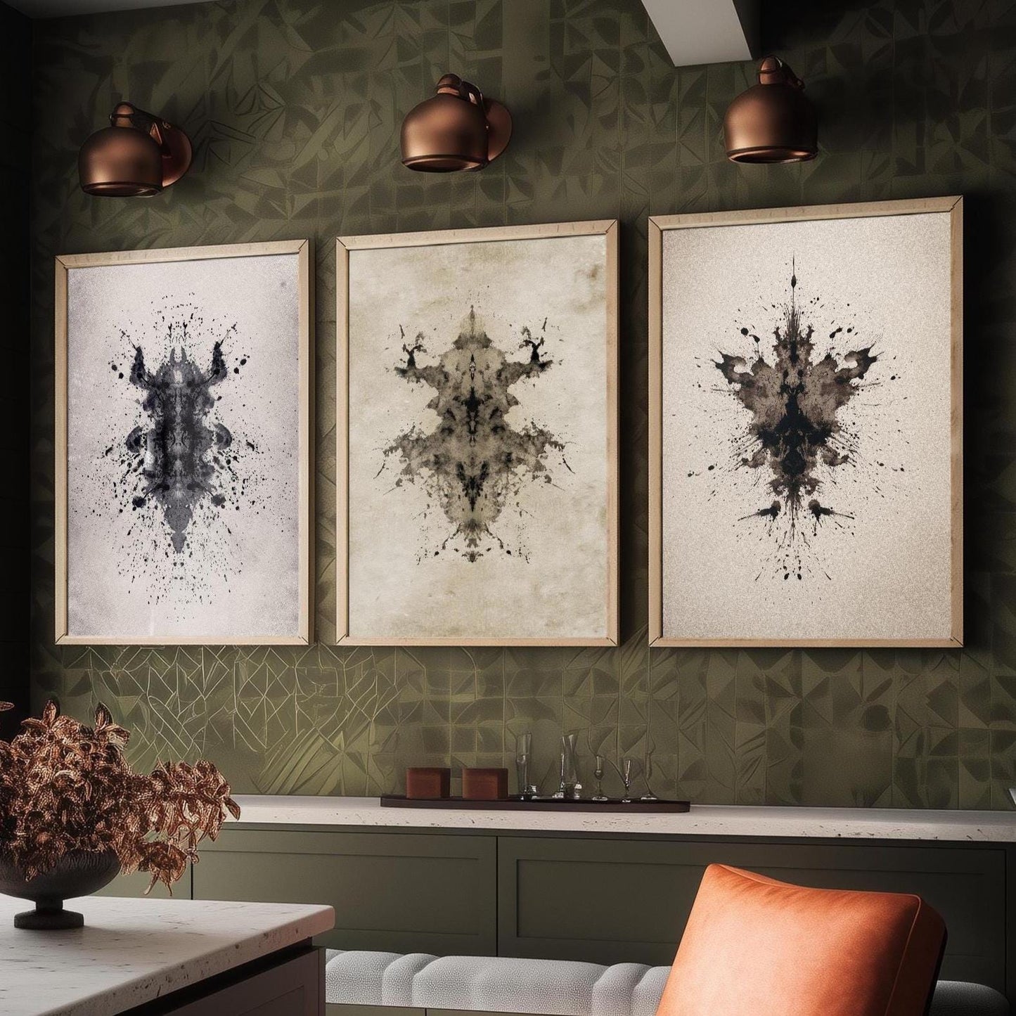 Rorschach Inkblot Set of Three Art Prints - Creepy Crawlie - 3 Psychology Student Paintings - Photo Poster Wall Art Gift Giclée Museum