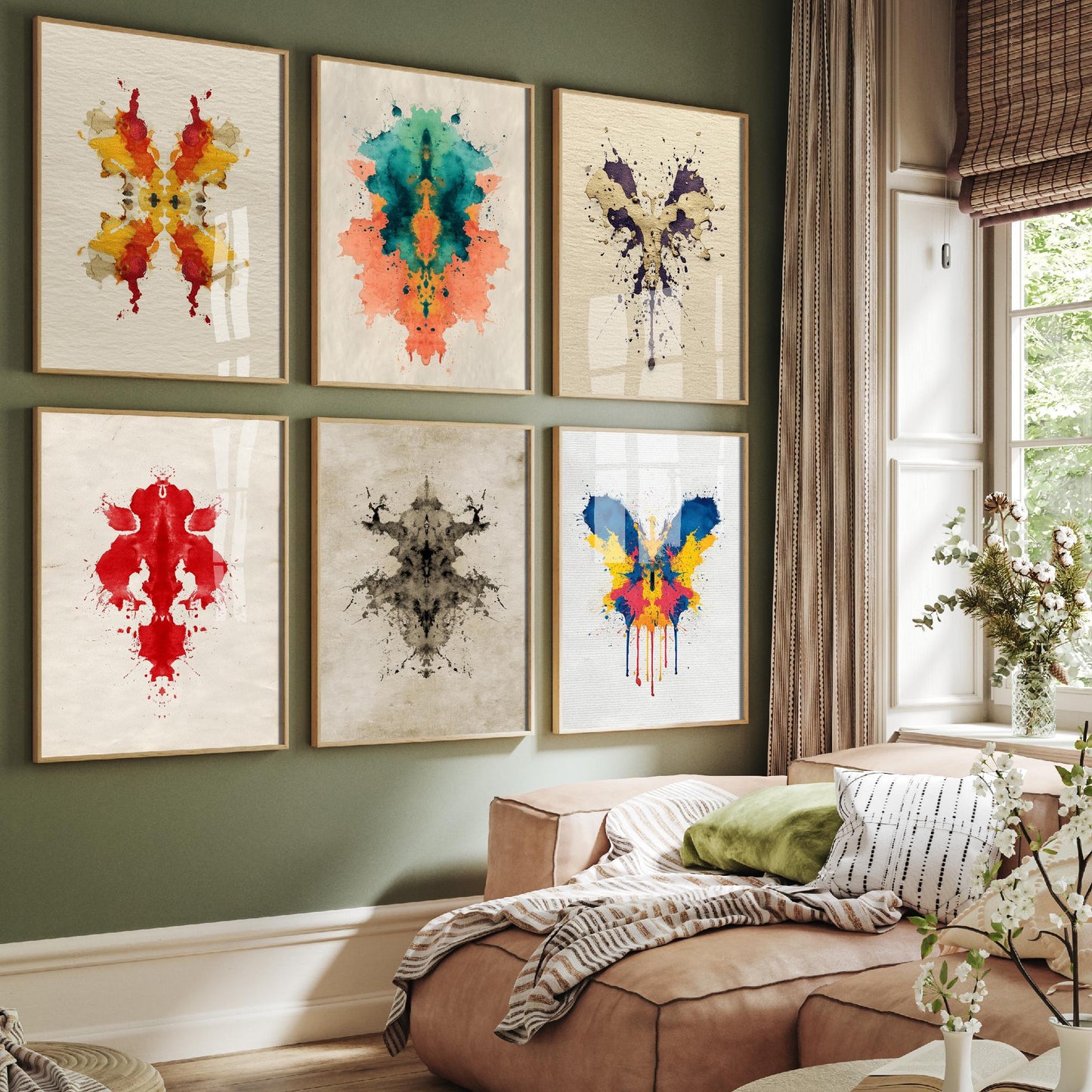 Set of Six Rorschach Colour Paintings - 6 Inkblot, Psychology, Minimalist Therapy, Surreal Art Prints - Photo Poster Wall Gift Giclée Décor
