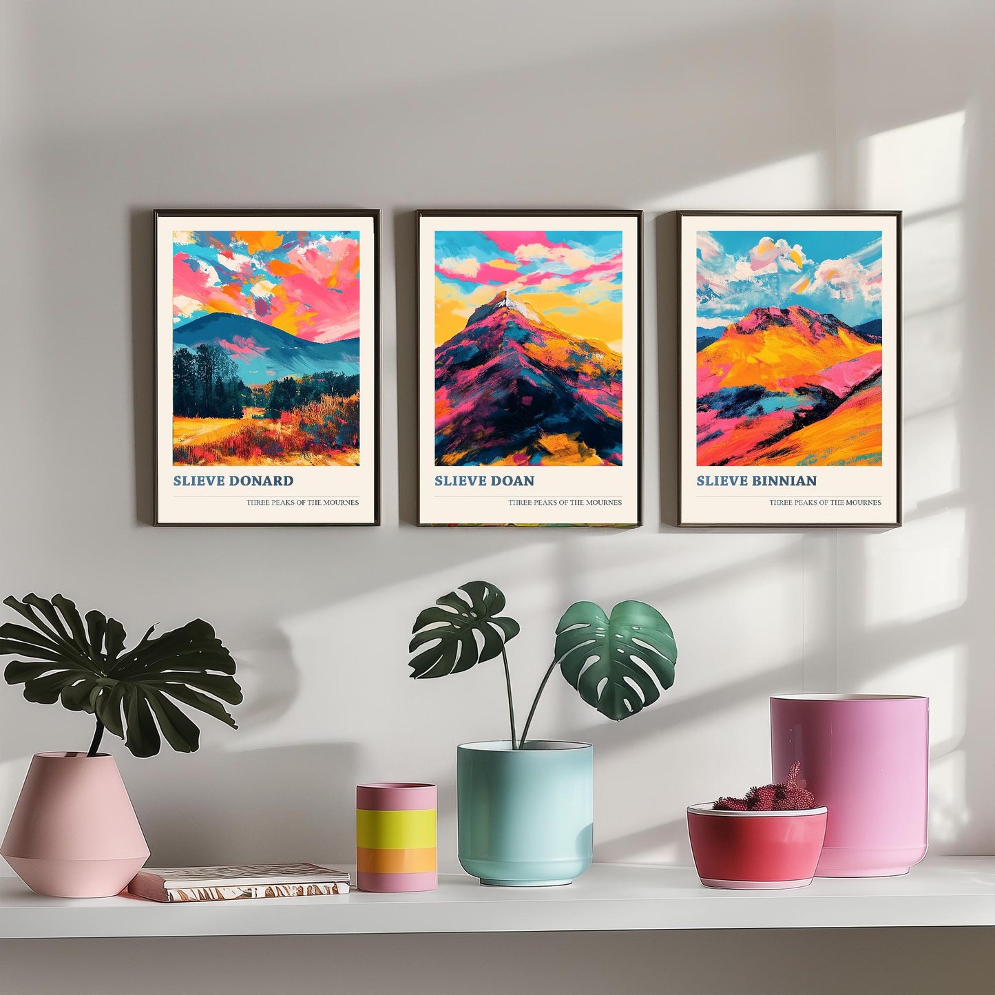 The Mournes - Set of Three Northern Ireland Mountain Peaks - Slieve Donard, Doan, Binnian - 3 Art Prints Painting Illustration Poster Visit