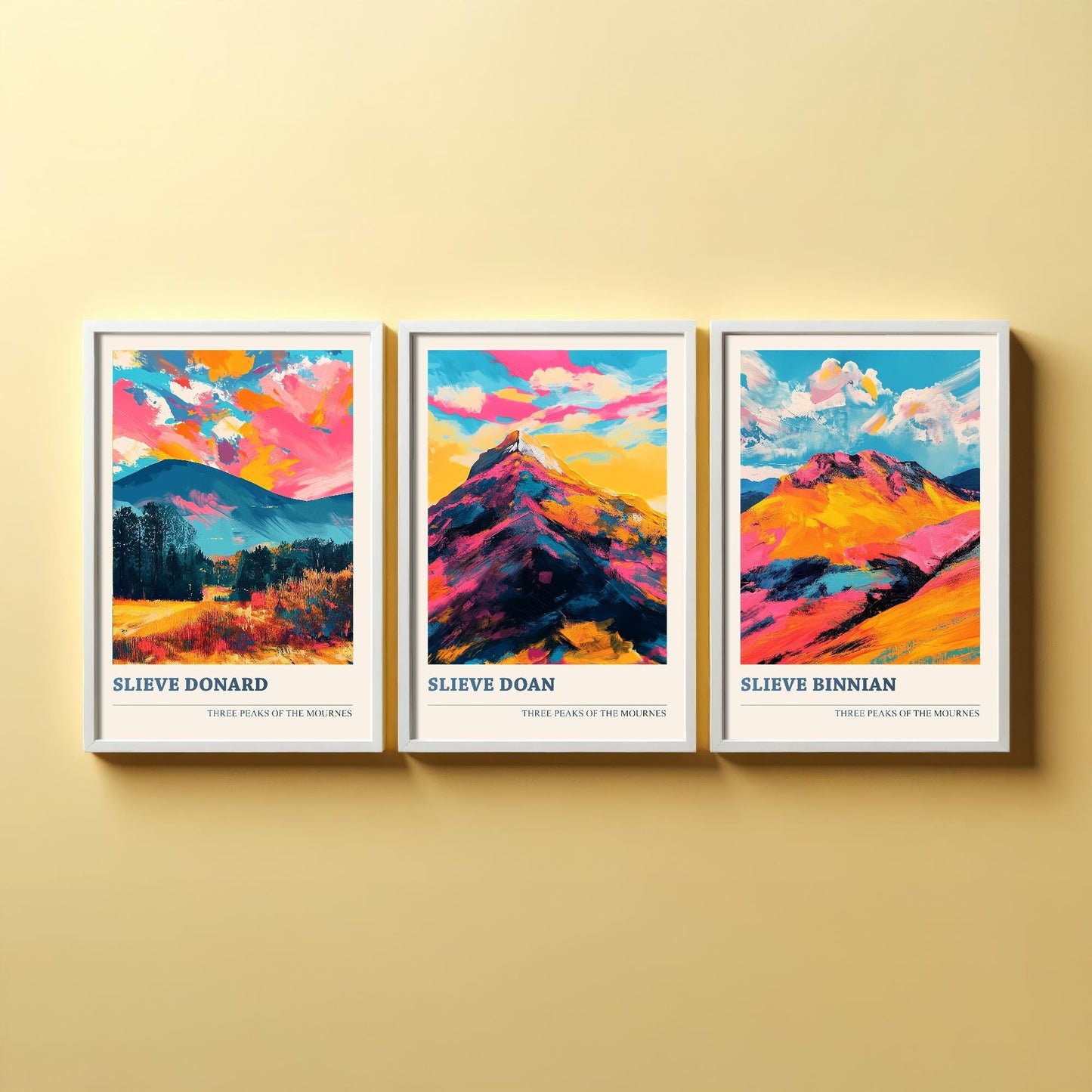 The Mournes - Set of Three Northern Ireland Mountain Peaks - Slieve Donard, Doan, Binnian - 3 Art Prints Painting Illustration Poster Visit