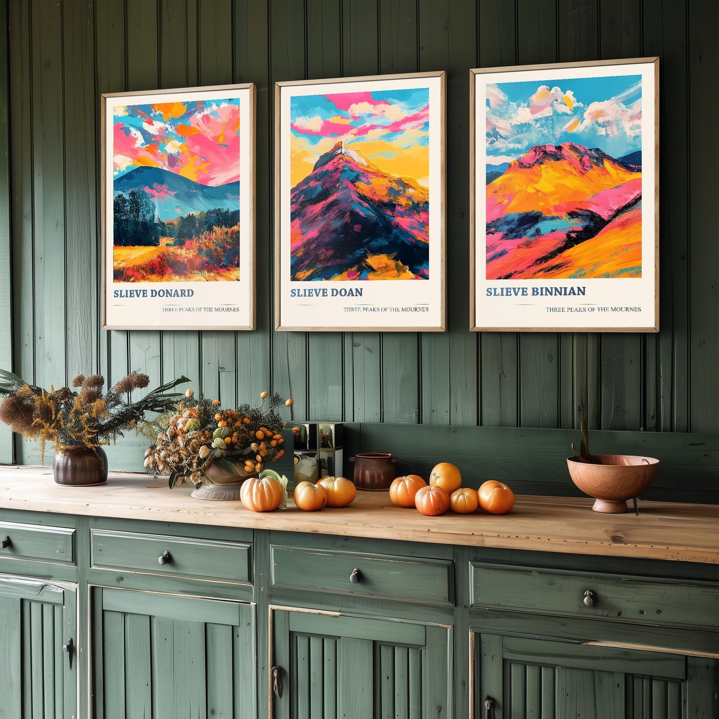 The Mournes - Set of Three Northern Ireland Mountain Peaks - Slieve Donard, Doan, Binnian - 3 Art Prints Painting Illustration Poster Visit
