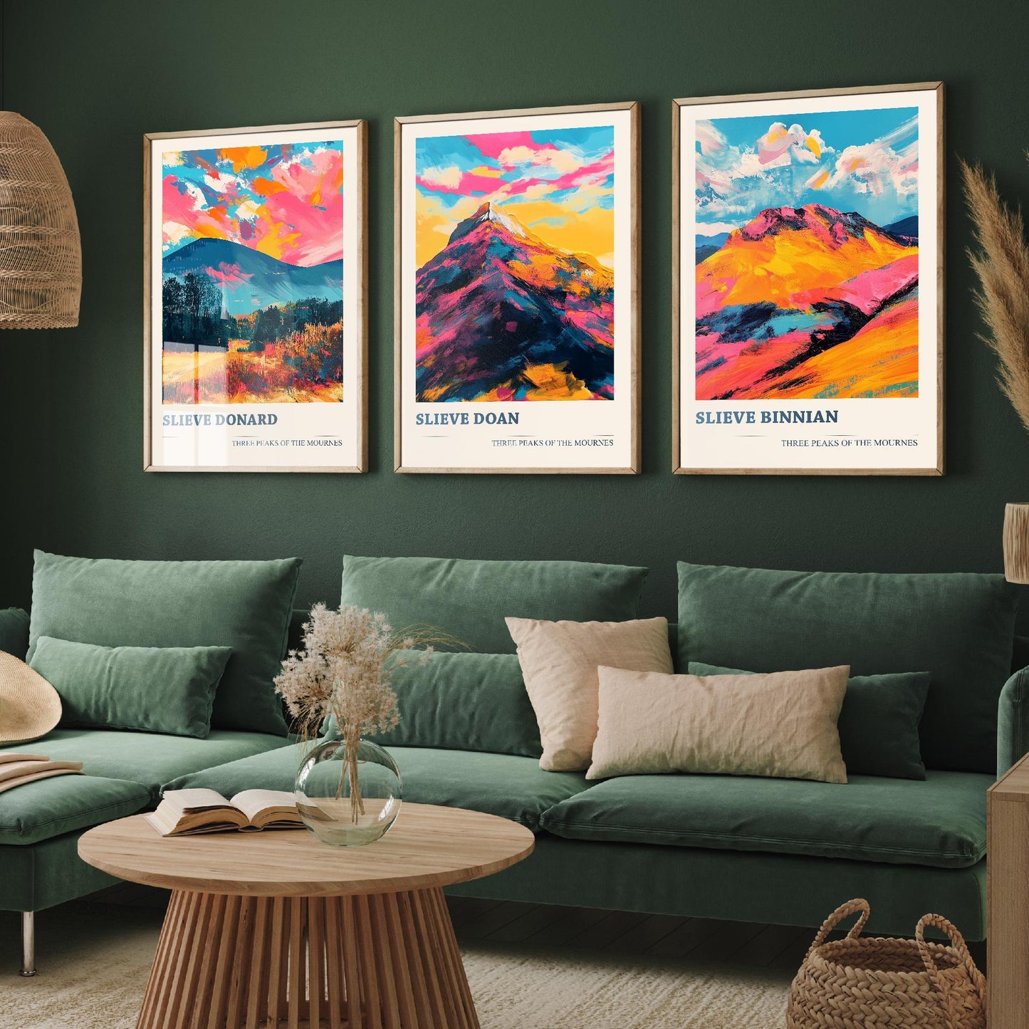 The Mournes - Set of Three Northern Ireland Mountain Peaks - Slieve Donard, Doan, Binnian - 3 Art Prints Painting Illustration Poster Visit