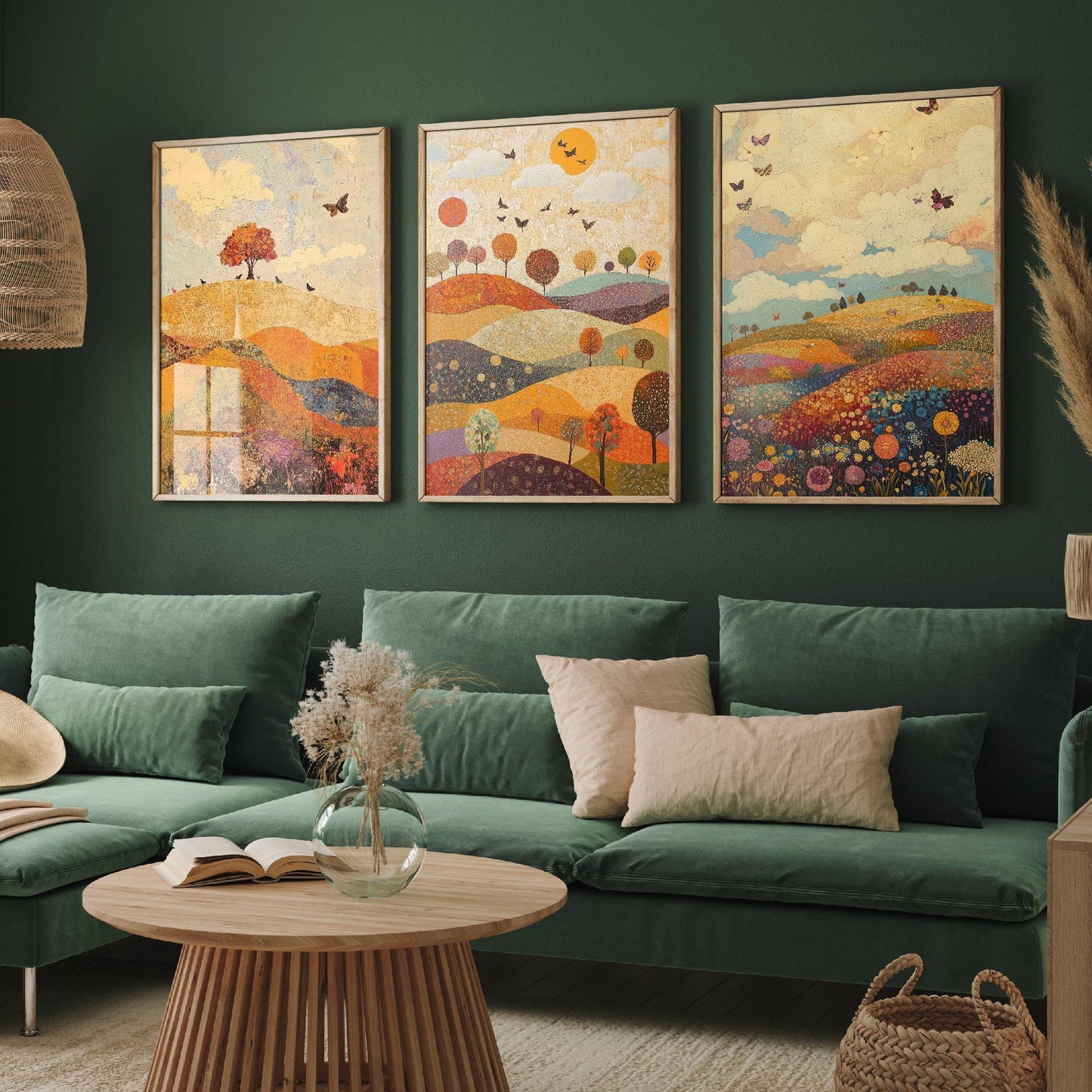 Rolling Butterfly Landscape Art Prints in Mulberry, Sand and Smoke - Set of Three Posters, Painting - Howgill Fells