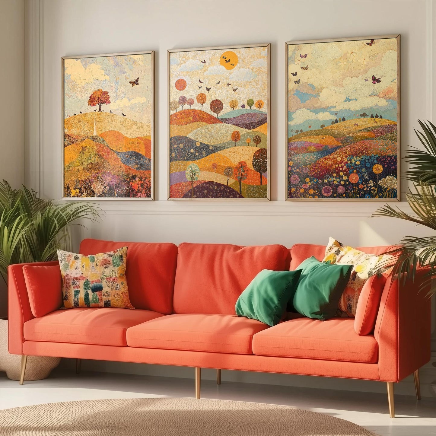 Rolling Butterfly Landscape Art Prints in Mulberry, Sand and Smoke - Set of Three Posters, Painting - Howgill Fells