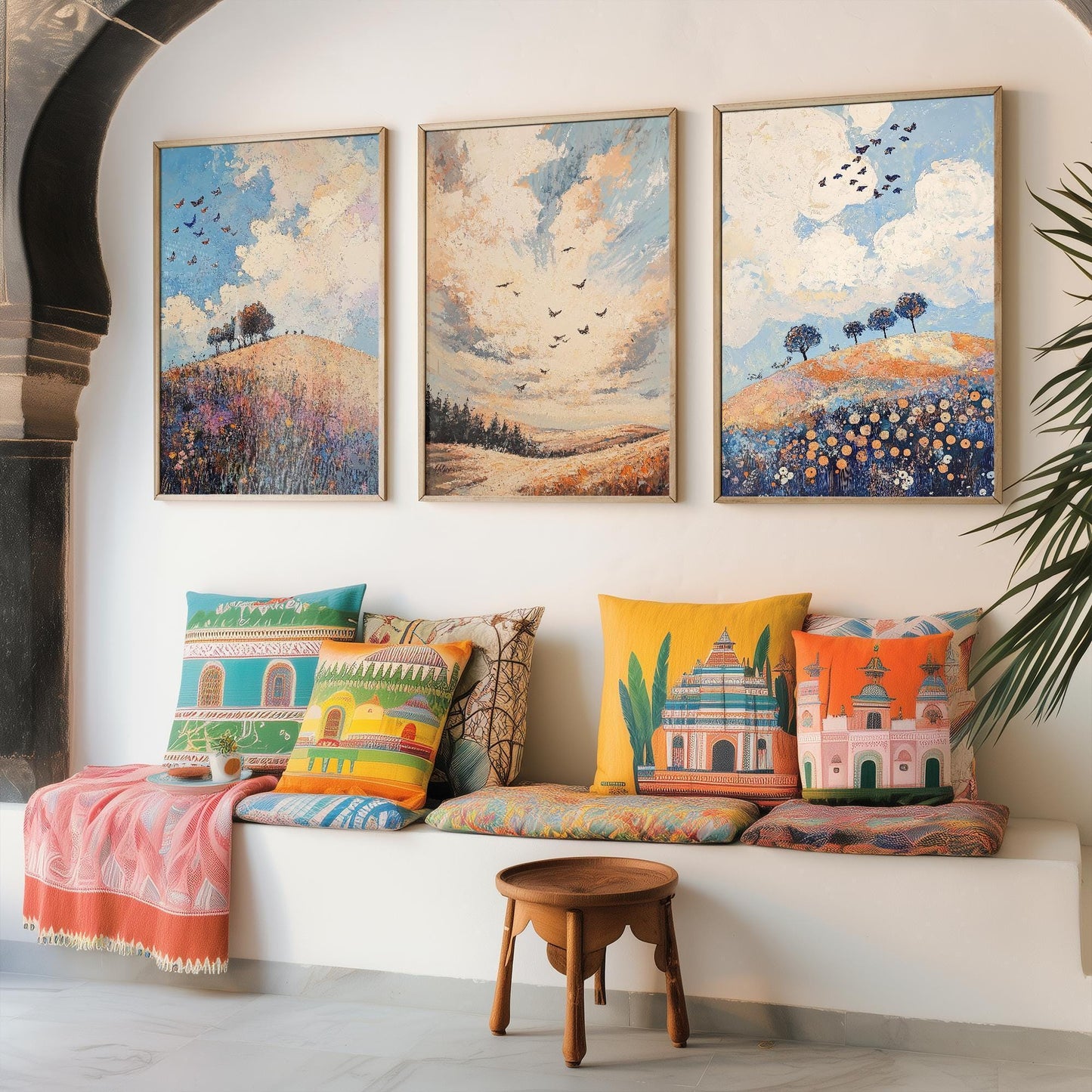 Rolling Butterfly Landscape Art Prints in Periwinkle, Copper and Ice - Set of Three Posters, Painting - Lincolnshire Wolds