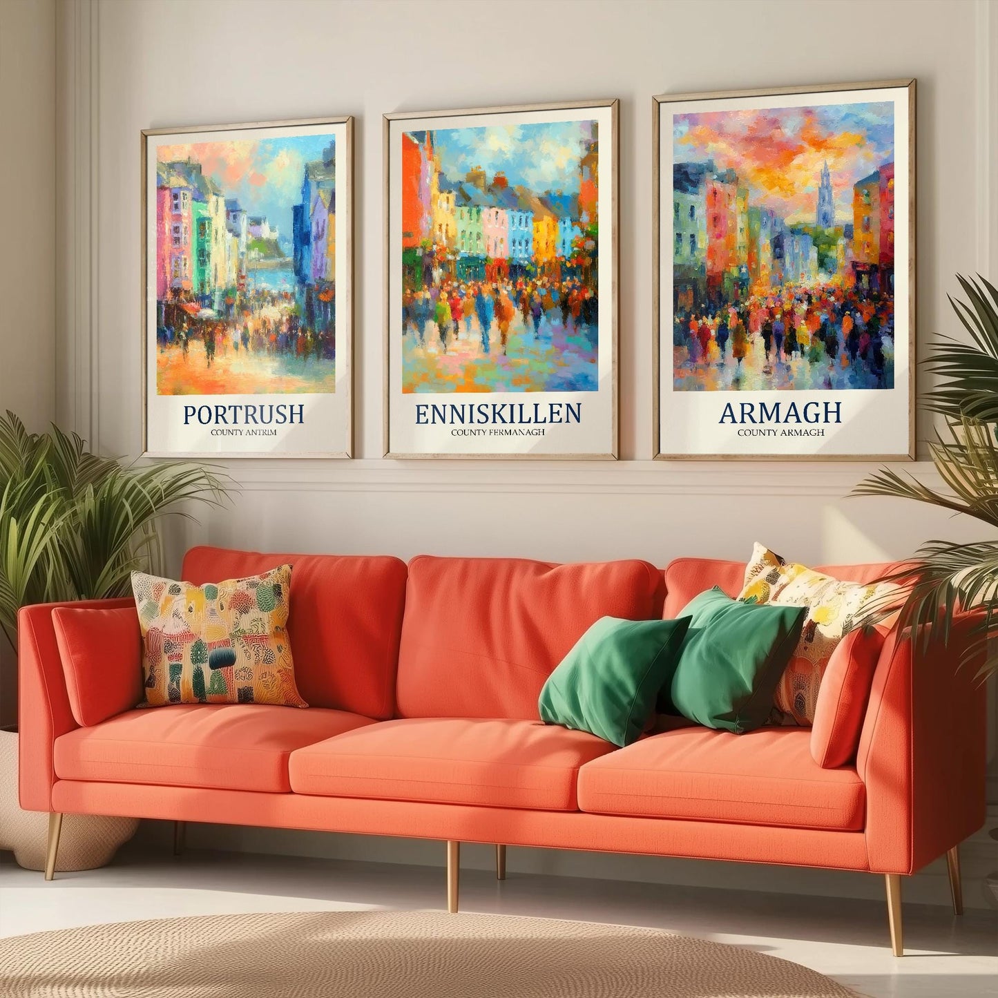 Northern Ireland Gems After Matisse Paintings - Set of Three Vibrant Art Prints - 3 Posters of Portrush, Enniskillen, Armagh