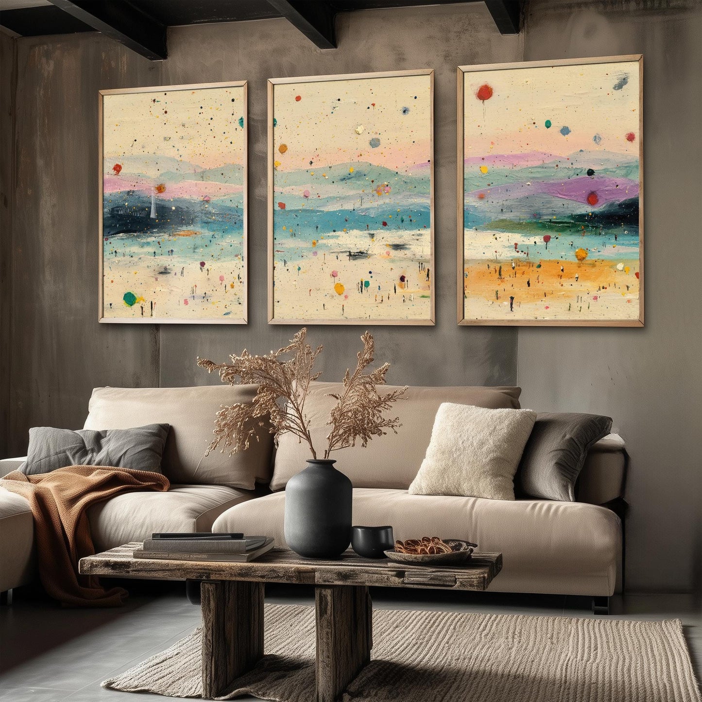 Maya Bay Beach in Koh Phi Phi Thailand Travel Triptych Posters - 3 Modern Art Prints - Photo Painting Illustration Gift Map Thai Island