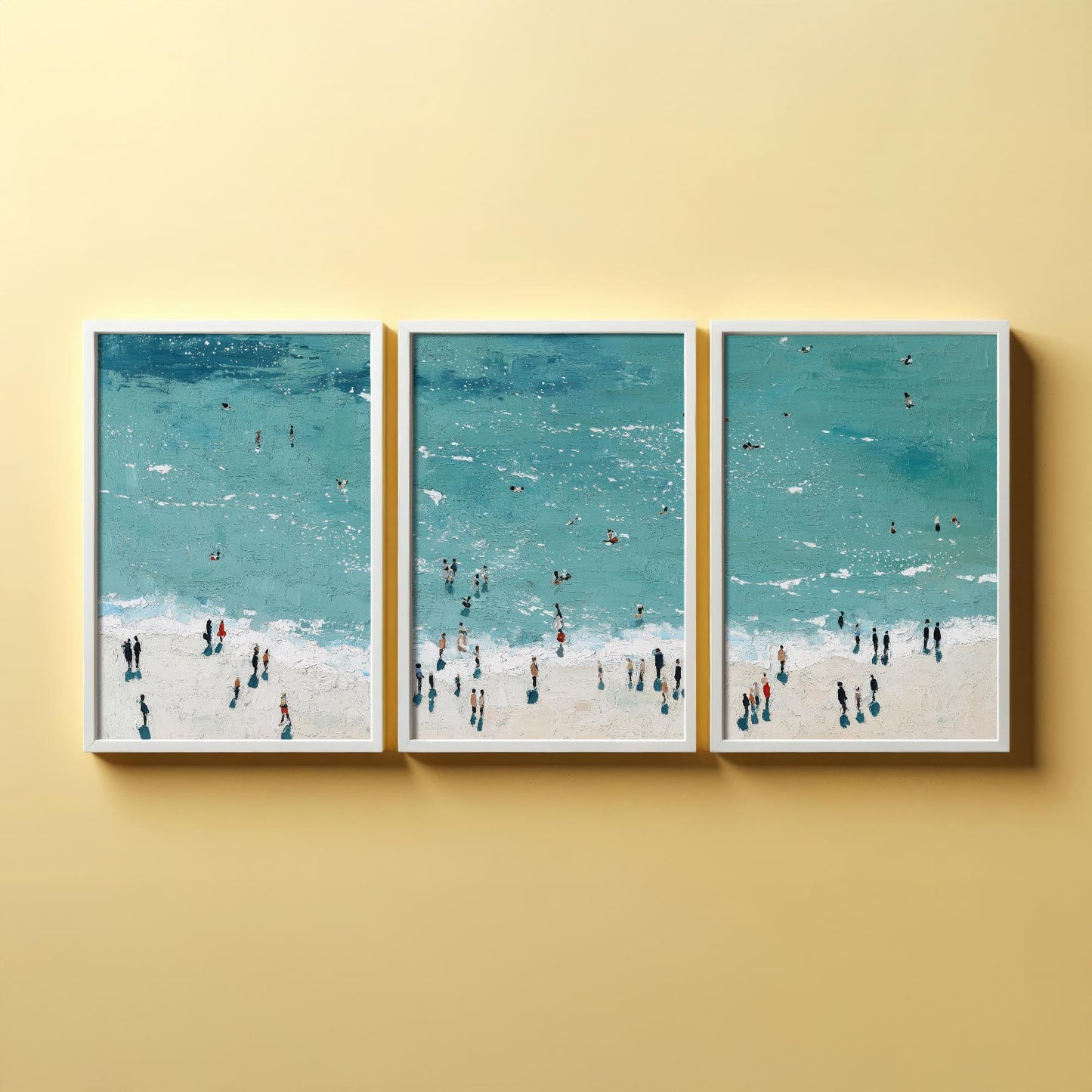 Aerial View of Rhossili Bay Beach Set of Three Posters - Populated Illustration of Ocean - 3 Art Prints Painting Sand Waves Gower Peninsula