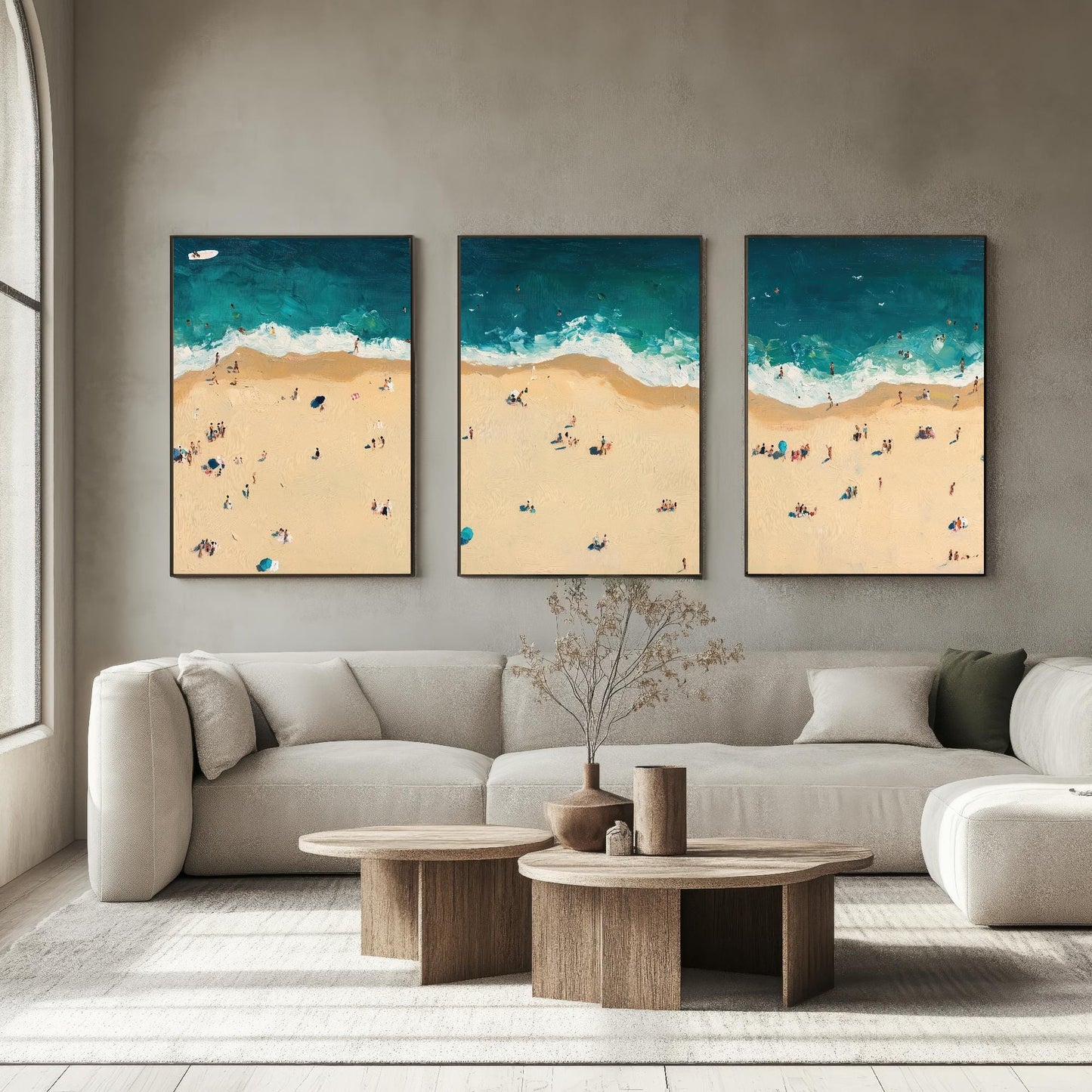 Aerial View of Bournemouth Beach Set of Three Posters - Populated Illustration of Ocean - 3 Art Prints Painting Sand Waves Coastal Sands