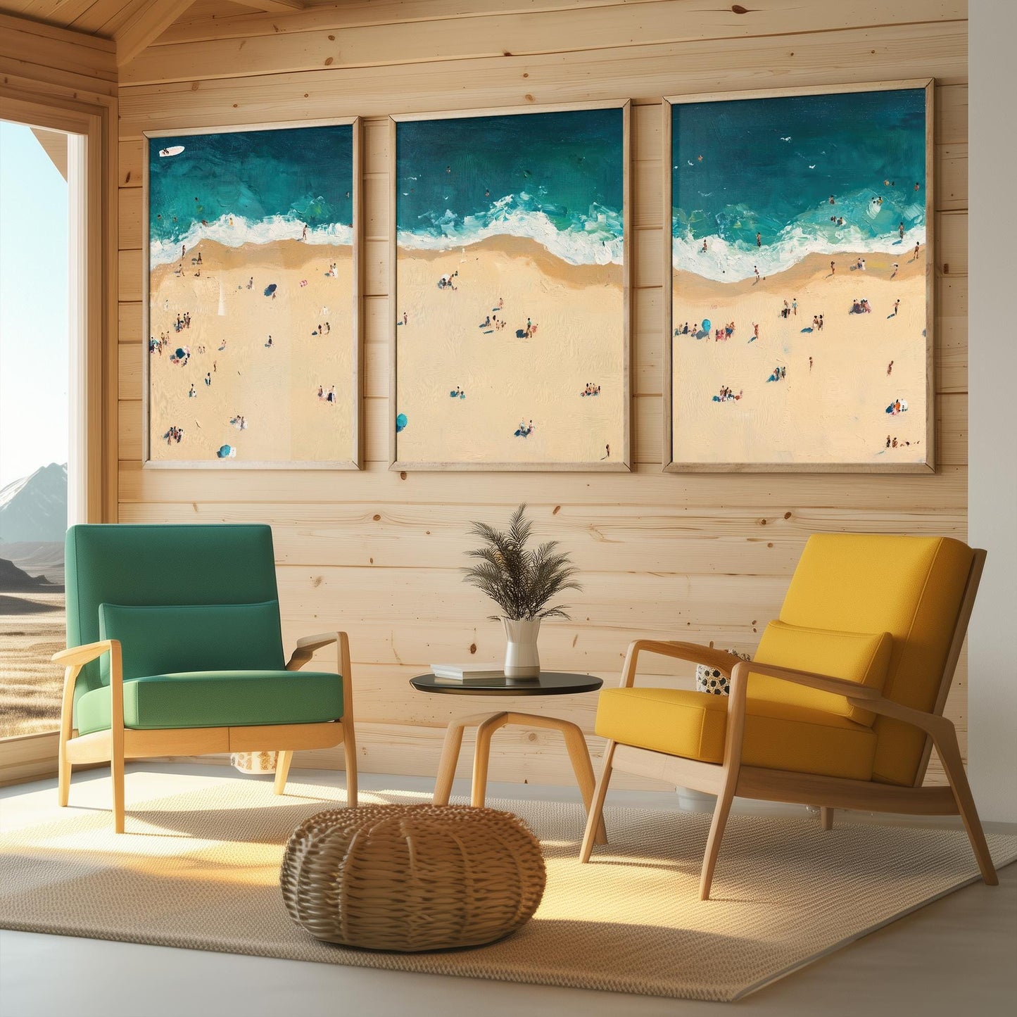 Aerial View of Bournemouth Beach Set of Three Posters - Populated Illustration of Ocean - 3 Art Prints Painting Sand Waves Coastal Sands