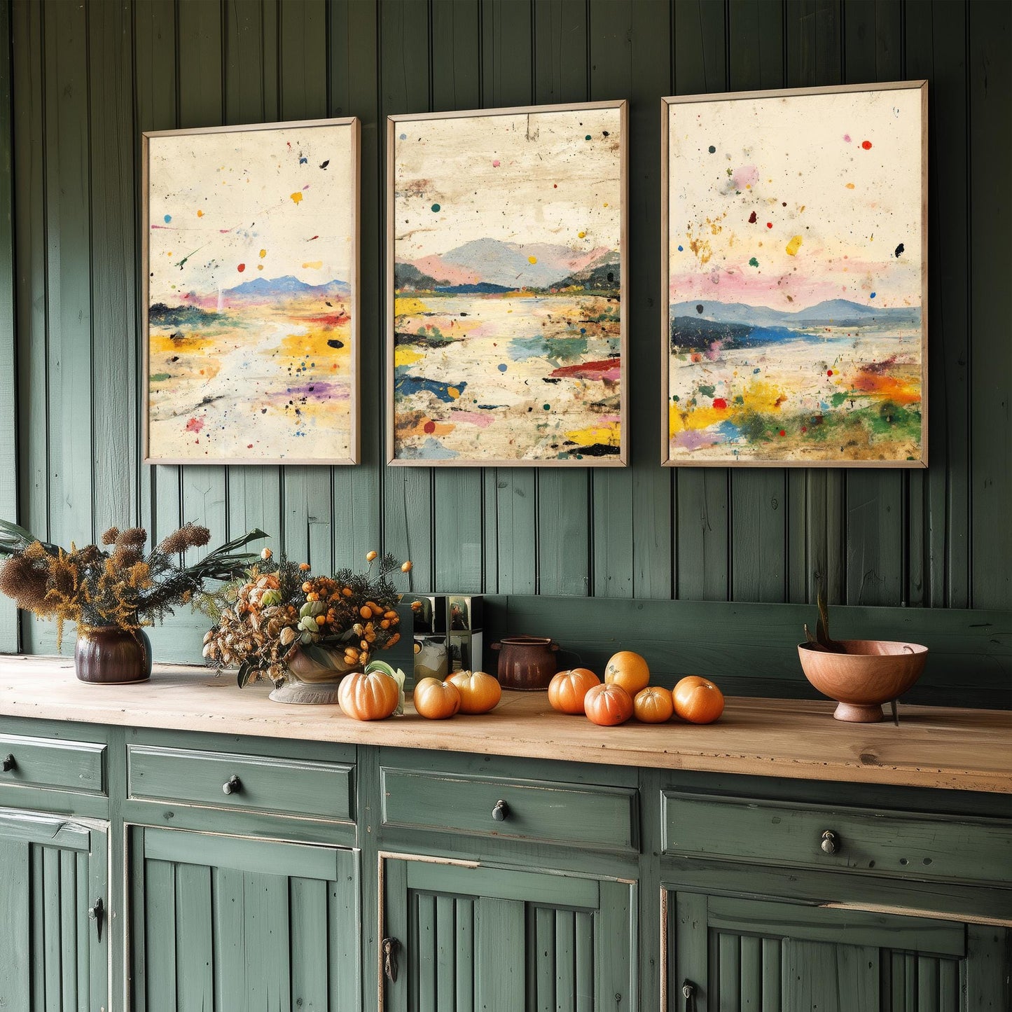 Colourful Landscape Posters - Set of Three Art Prints- 3 Strange Abstract Exposure V1 - Photo Painting Illustration Gift Mountains Sketch