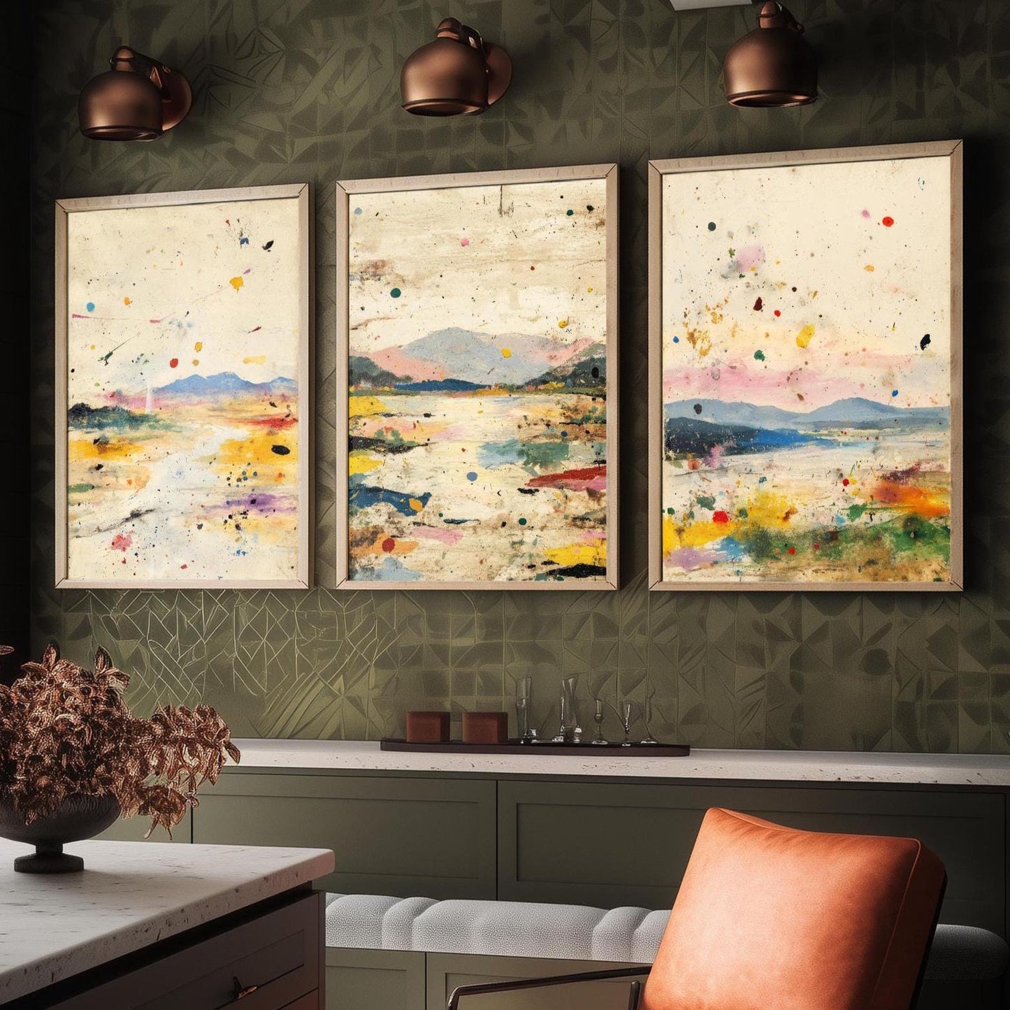 Colourful Landscape Posters - Set of Three Art Prints- 3 Strange Abstract Exposure V1 - Photo Painting Illustration Gift Mountains Sketch