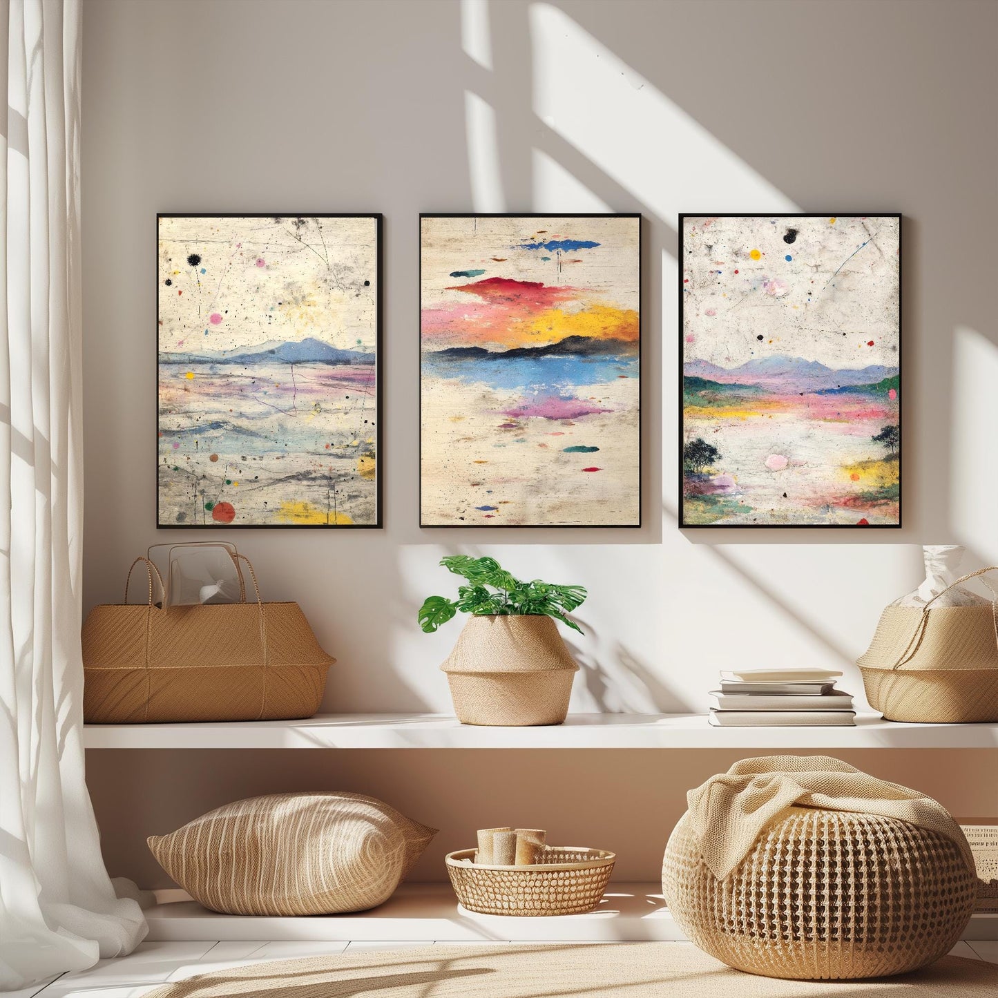 Colourful Landscape Posters - Set of Three Art Prints- 3 Strange Abstract Exposure V2 - Photo Painting Illustration Gift Mountains Sketch