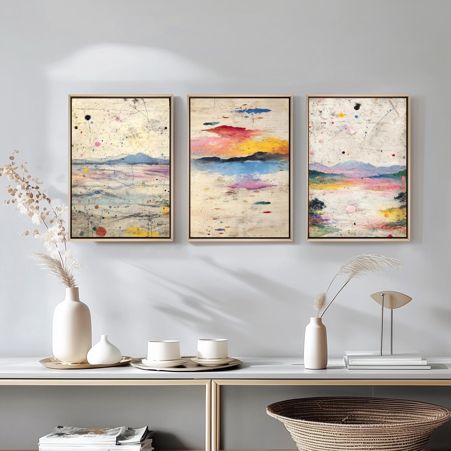 Colourful Landscape Posters - Set of Three Art Prints- 3 Strange Abstract Exposure V2 - Photo Painting Illustration Gift Mountains Sketch