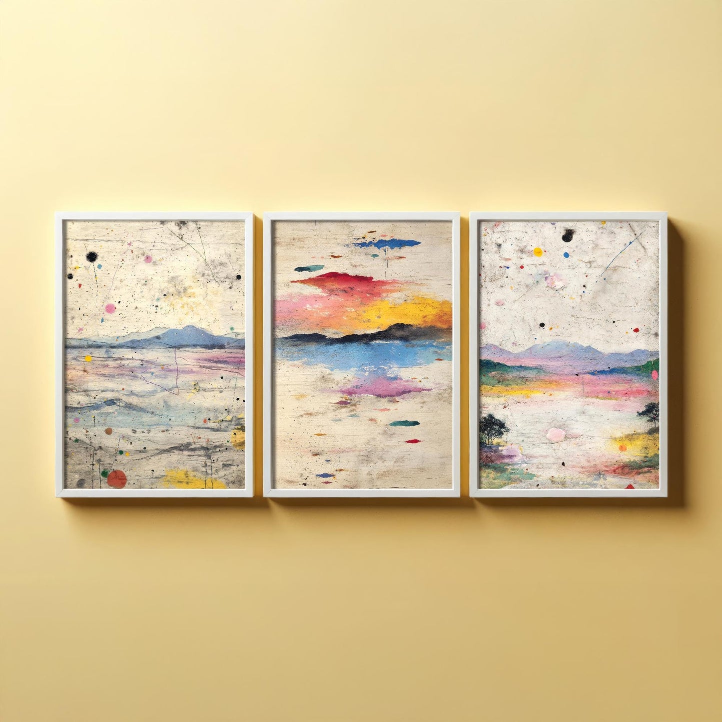 Colourful Landscape Posters - Set of Three Art Prints- 3 Strange Abstract Exposure V2 - Photo Painting Illustration Gift Mountains Sketch