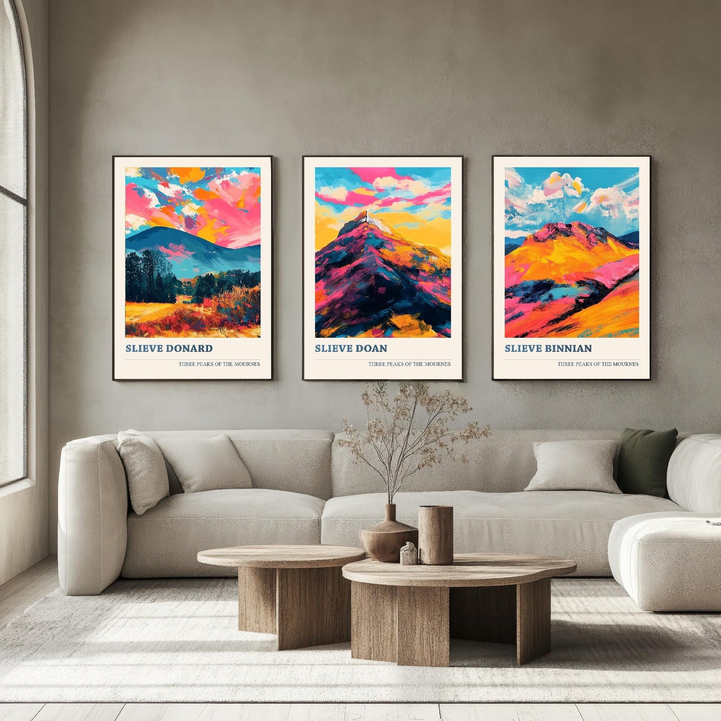 The Mournes - Set of Three Northern Ireland Mountain Peaks - Slieve Donard, Doan, Binnian - 3 Art Prints Painting Illustration Poster Visit